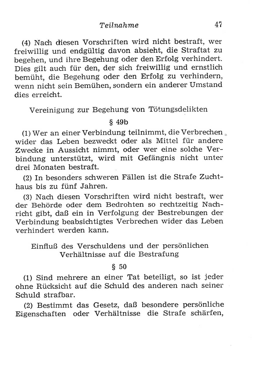 Strafgesetzbuch (StGB) und andere Strafgesetze [Deutsche Demokratische Republik (DDR)] 1957, Seite 47 (StGB Strafges. DDR 1957, S. 47)