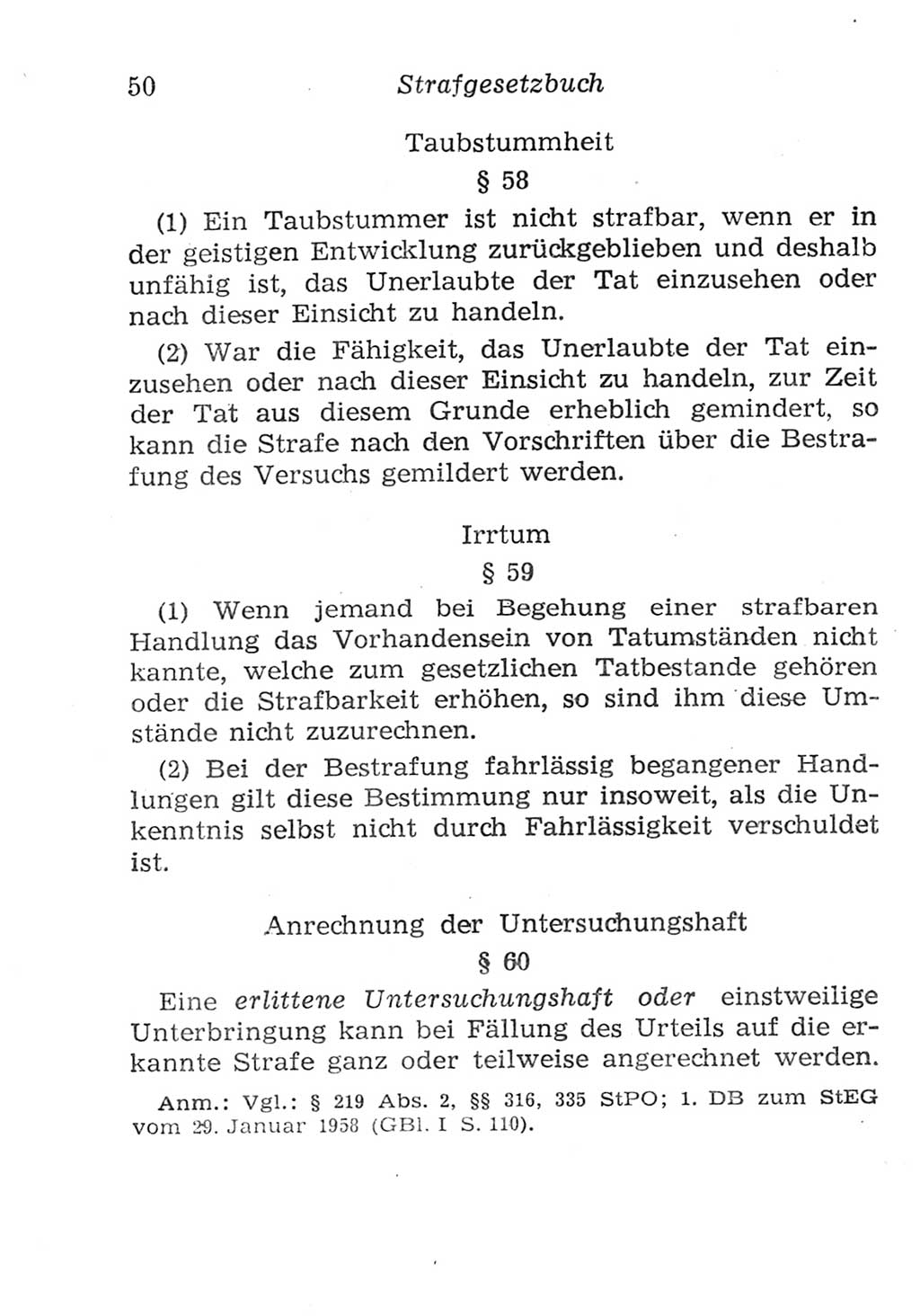 Strafgesetzbuch (StGB) und andere Strafgesetze [Deutsche Demokratische Republik (DDR)] 1957, Seite 50 (StGB Strafges. DDR 1957, S. 50)