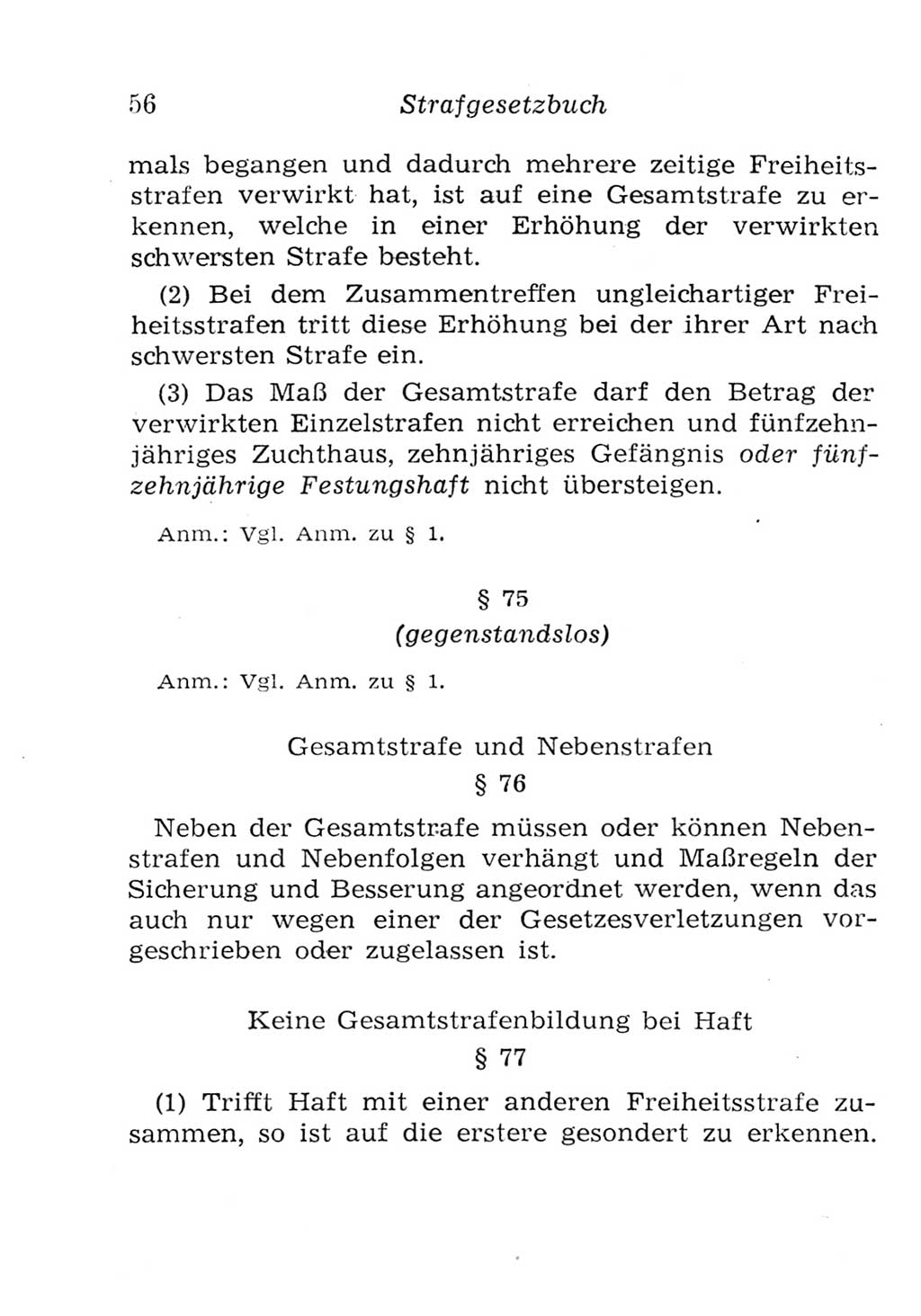 Strafgesetzbuch (StGB) und andere Strafgesetze [Deutsche Demokratische Republik (DDR)] 1957, Seite 56 (StGB Strafges. DDR 1957, S. 56)