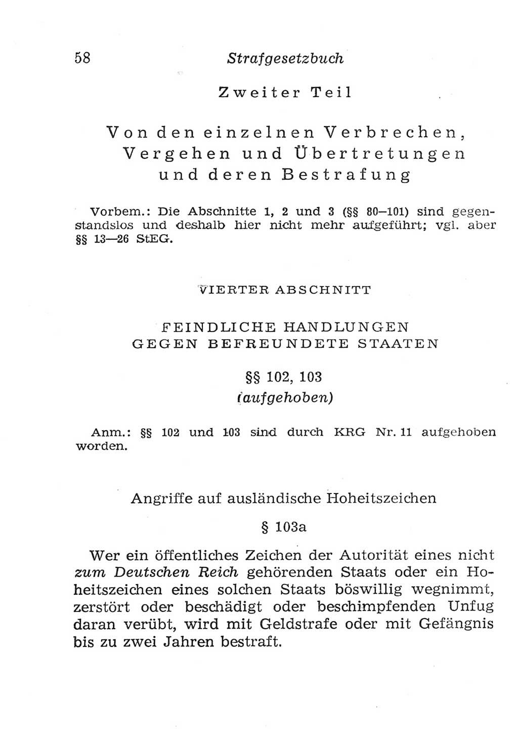 Strafgesetzbuch (StGB) und andere Strafgesetze [Deutsche Demokratische Republik (DDR)] 1957, Seite 58 (StGB Strafges. DDR 1957, S. 58)