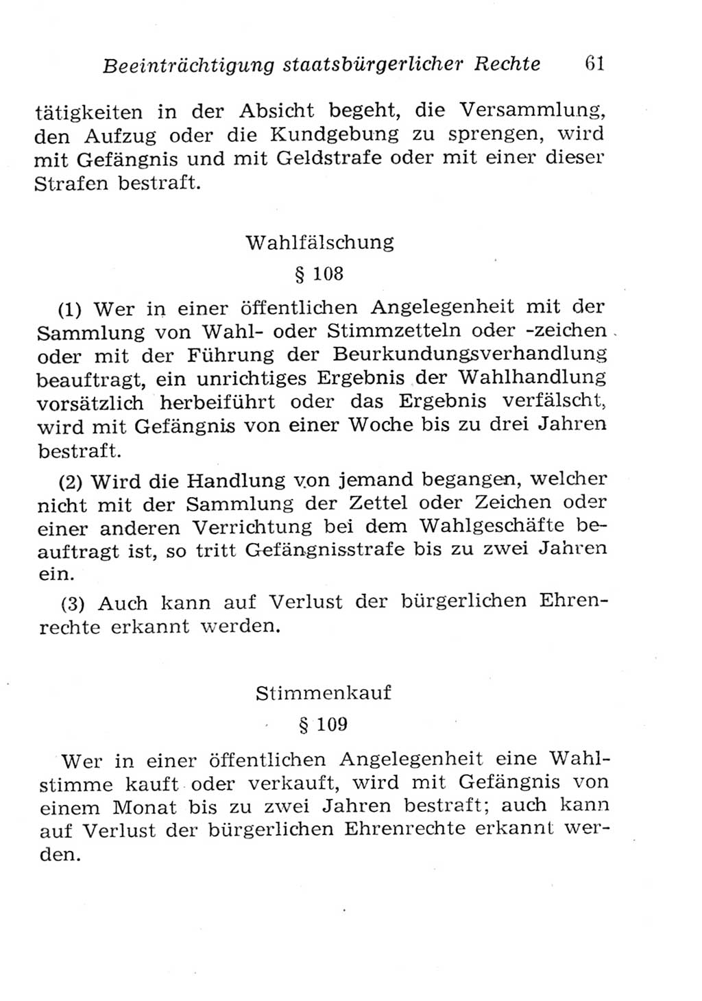 Strafgesetzbuch (StGB) und andere Strafgesetze [Deutsche Demokratische Republik (DDR)] 1957, Seite 61 (StGB Strafges. DDR 1957, S. 61)