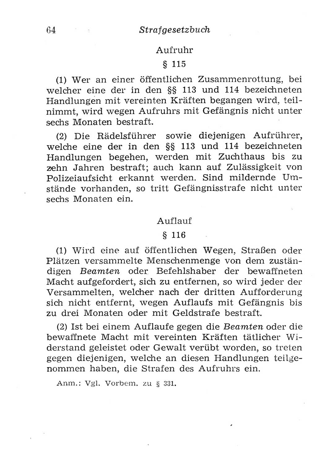 Strafgesetzbuch (StGB) und andere Strafgesetze [Deutsche Demokratische Republik (DDR)] 1957, Seite 64 (StGB Strafges. DDR 1957, S. 64)