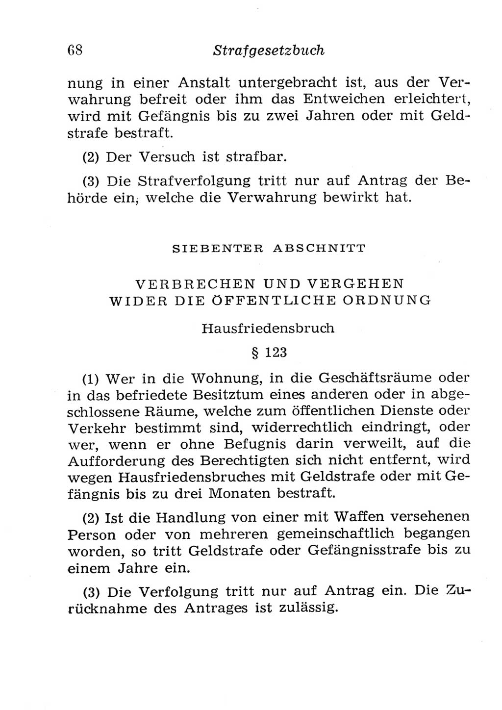 Strafgesetzbuch (StGB) und andere Strafgesetze [Deutsche Demokratische Republik (DDR)] 1957, Seite 68 (StGB Strafges. DDR 1957, S. 68)