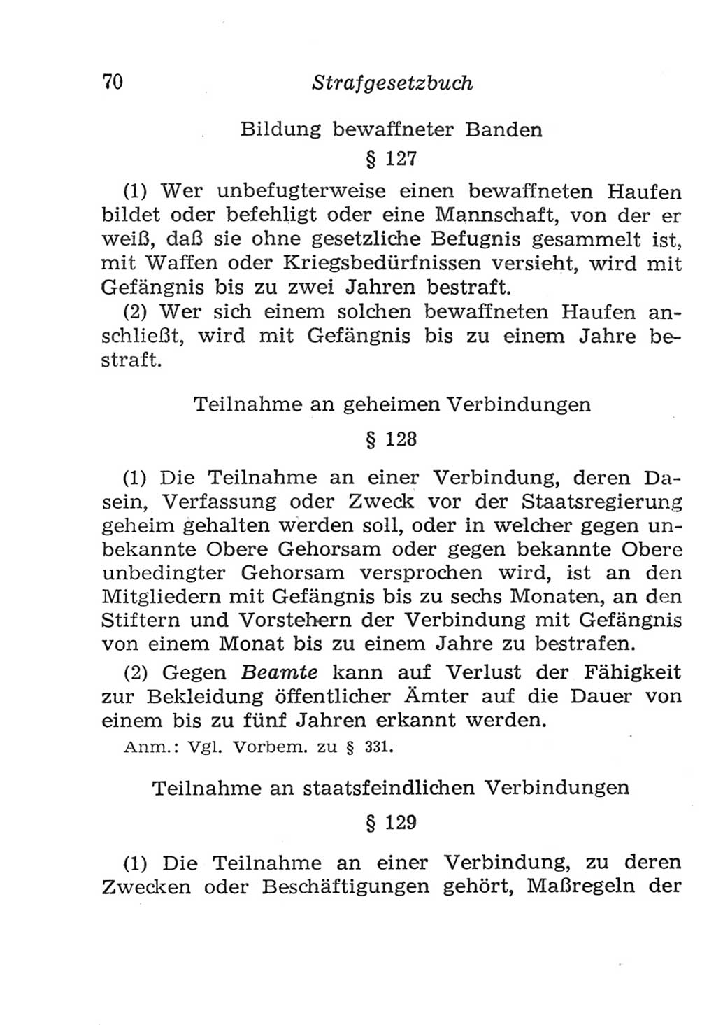 Strafgesetzbuch (StGB) und andere Strafgesetze [Deutsche Demokratische Republik (DDR)] 1957, Seite 70 (StGB Strafges. DDR 1957, S. 70)