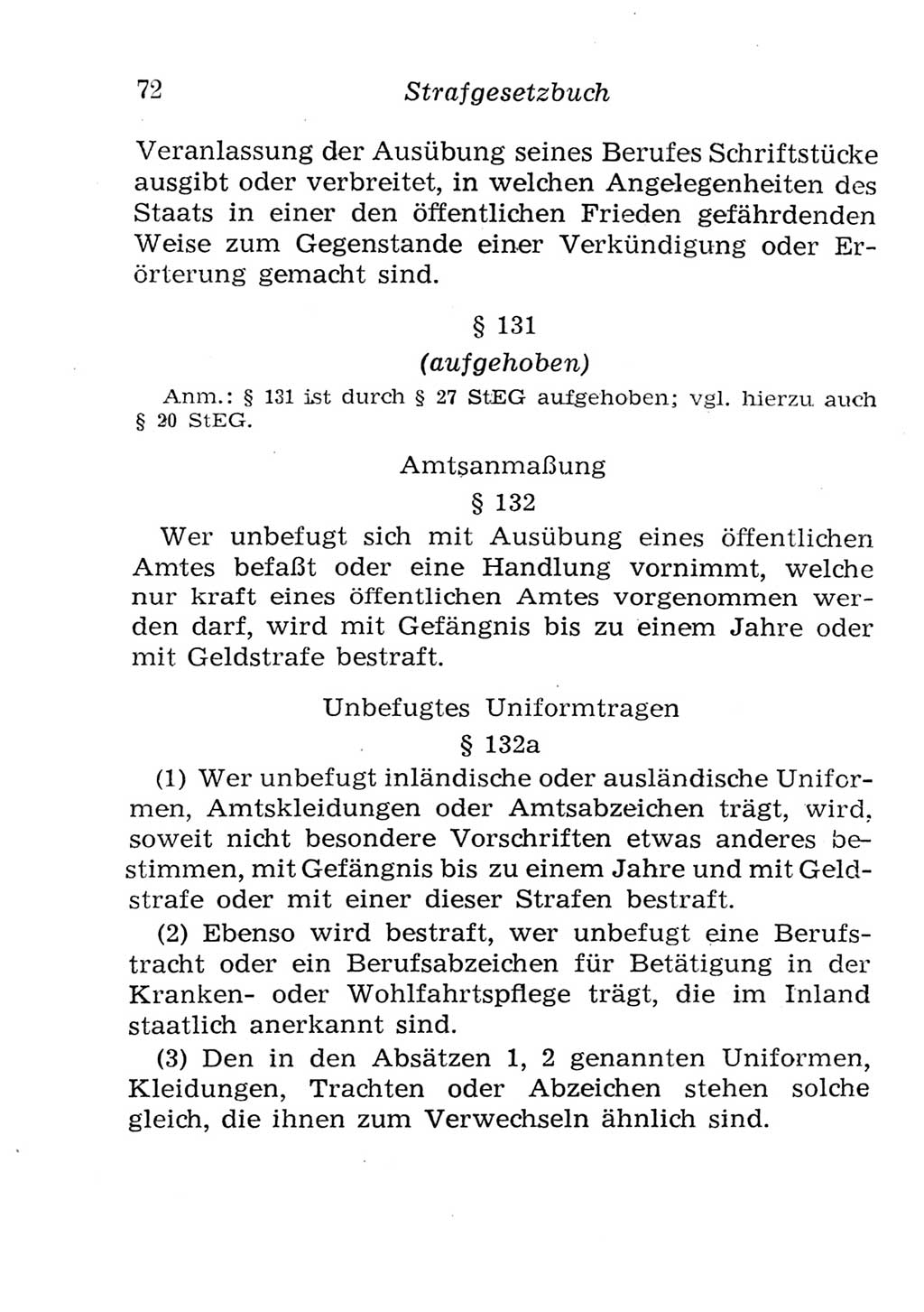 Strafgesetzbuch (StGB) und andere Strafgesetze [Deutsche Demokratische Republik (DDR)] 1957, Seite 72 (StGB Strafges. DDR 1957, S. 72)