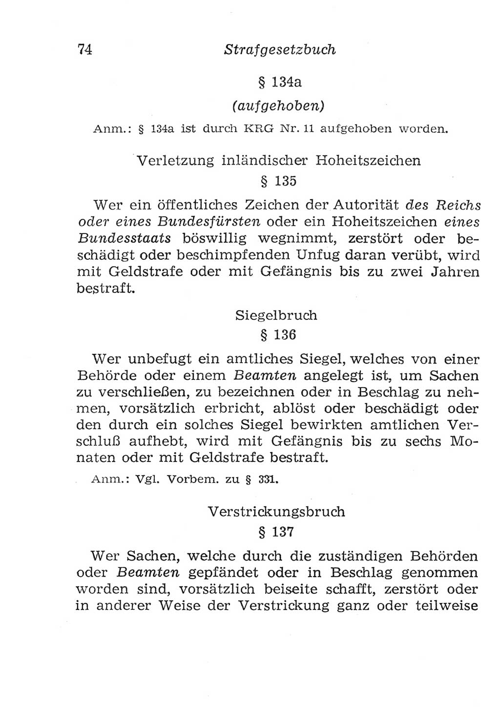 Strafgesetzbuch (StGB) und andere Strafgesetze [Deutsche Demokratische Republik (DDR)] 1957, Seite 74 (StGB Strafges. DDR 1957, S. 74)