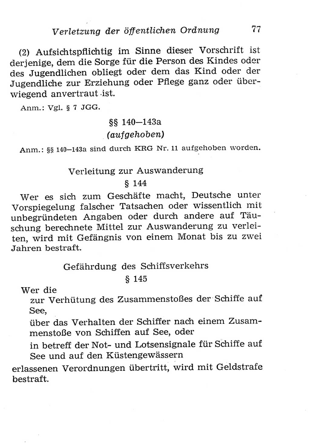 Strafgesetzbuch (StGB) und andere Strafgesetze [Deutsche Demokratische Republik (DDR)] 1957, Seite 77 (StGB Strafges. DDR 1957, S. 77)