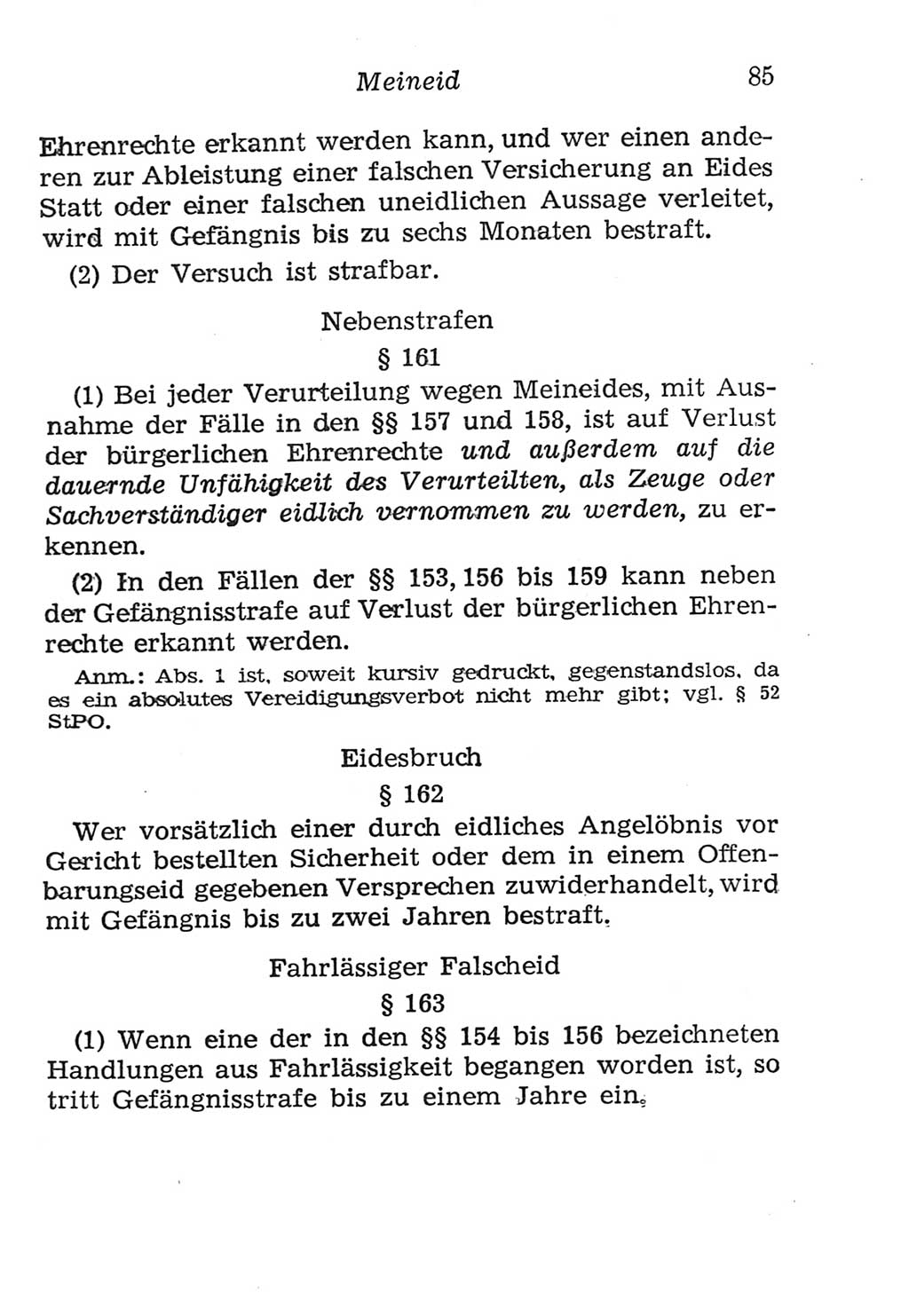 Strafgesetzbuch (StGB) und andere Strafgesetze [Deutsche Demokratische Republik (DDR)] 1957, Seite 85 (StGB Strafges. DDR 1957, S. 85)