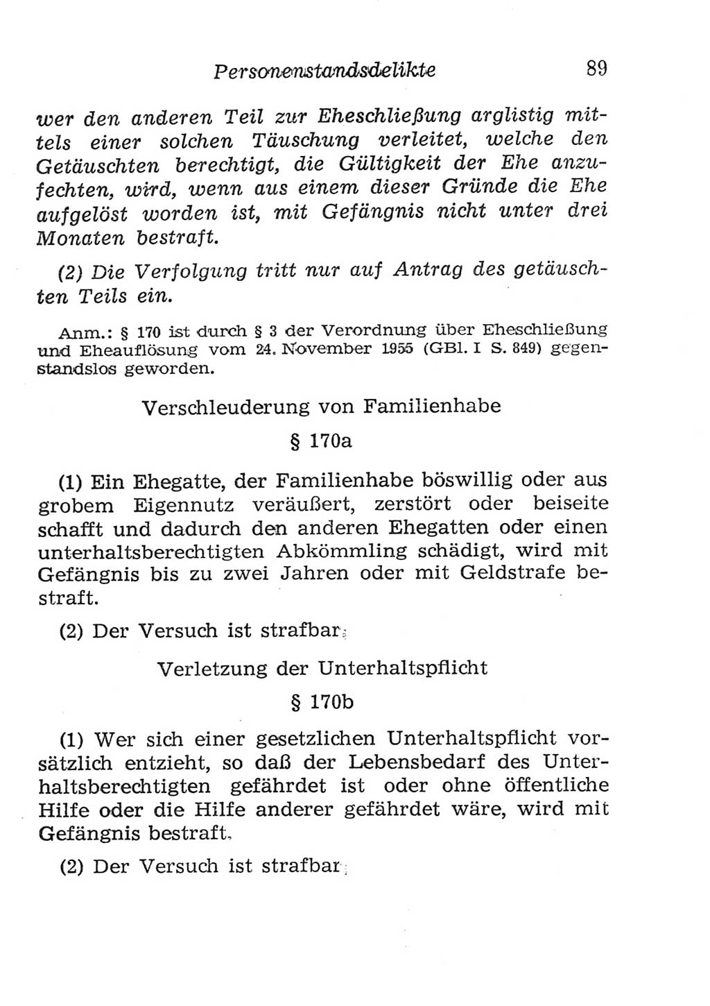 Strafgesetzbuch (StGB) und andere Strafgesetze [Deutsche Demokratische Republik (DDR)] 1957, Seite 89 (StGB Strafges. DDR 1957, S. 89)