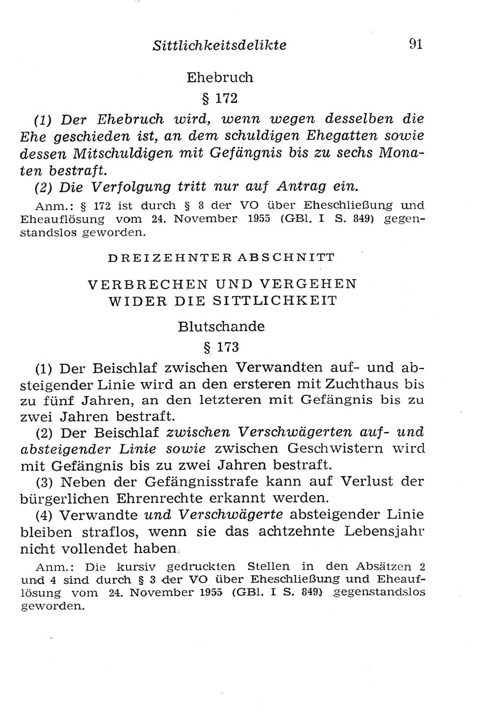 Strafgesetzbuch (StGB) und andere Strafgesetze [Deutsche Demokratische Republik (DDR)] 1957, Seite 91 (StGB Strafges. DDR 1957, S. 91)