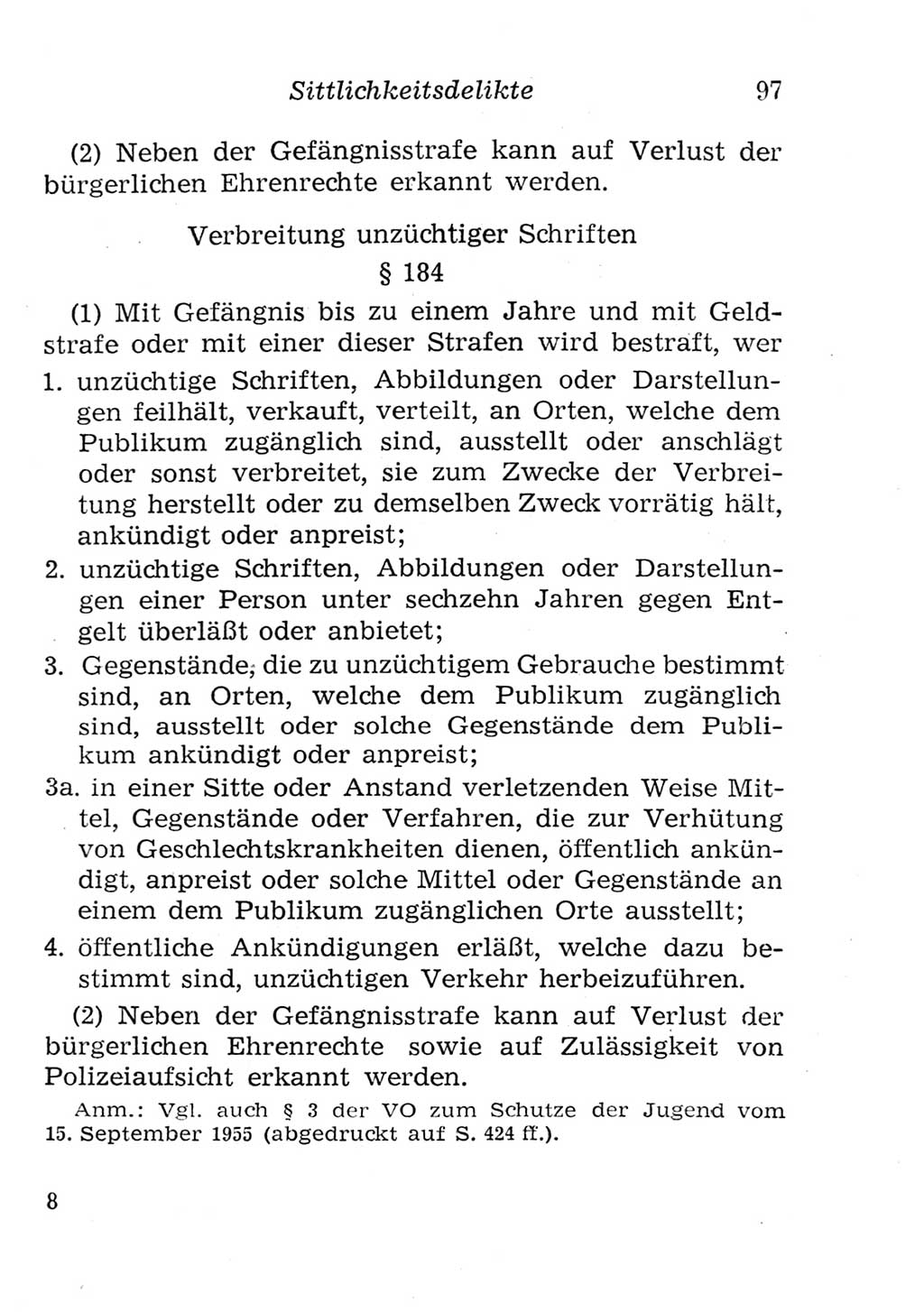 Strafgesetzbuch (StGB) und andere Strafgesetze [Deutsche Demokratische Republik (DDR)] 1957, Seite 97 (StGB Strafges. DDR 1957, S. 97)