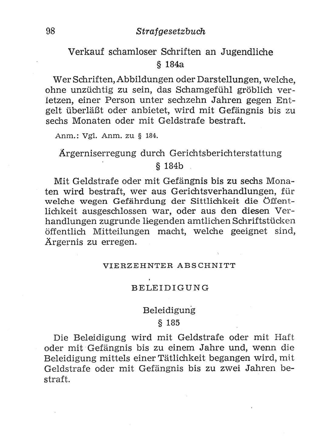 Strafgesetzbuch (StGB) und andere Strafgesetze [Deutsche Demokratische Republik (DDR)] 1957, Seite 98 (StGB Strafges. DDR 1957, S. 98)