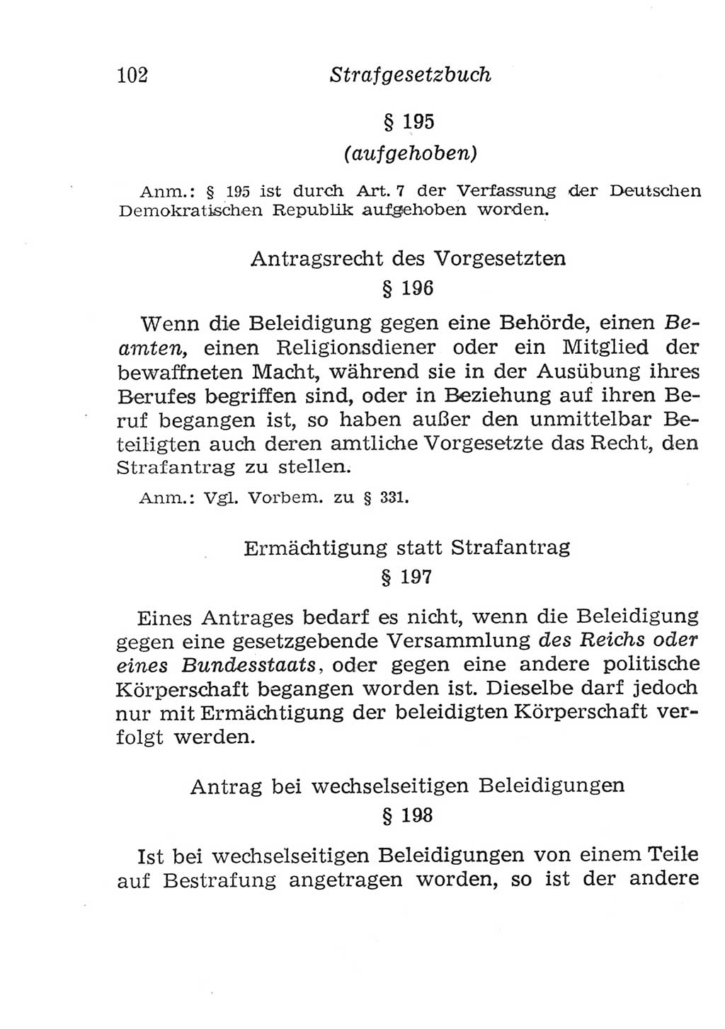 Strafgesetzbuch (StGB) und andere Strafgesetze [Deutsche Demokratische Republik (DDR)] 1957, Seite 102 (StGB Strafges. DDR 1957, S. 102)