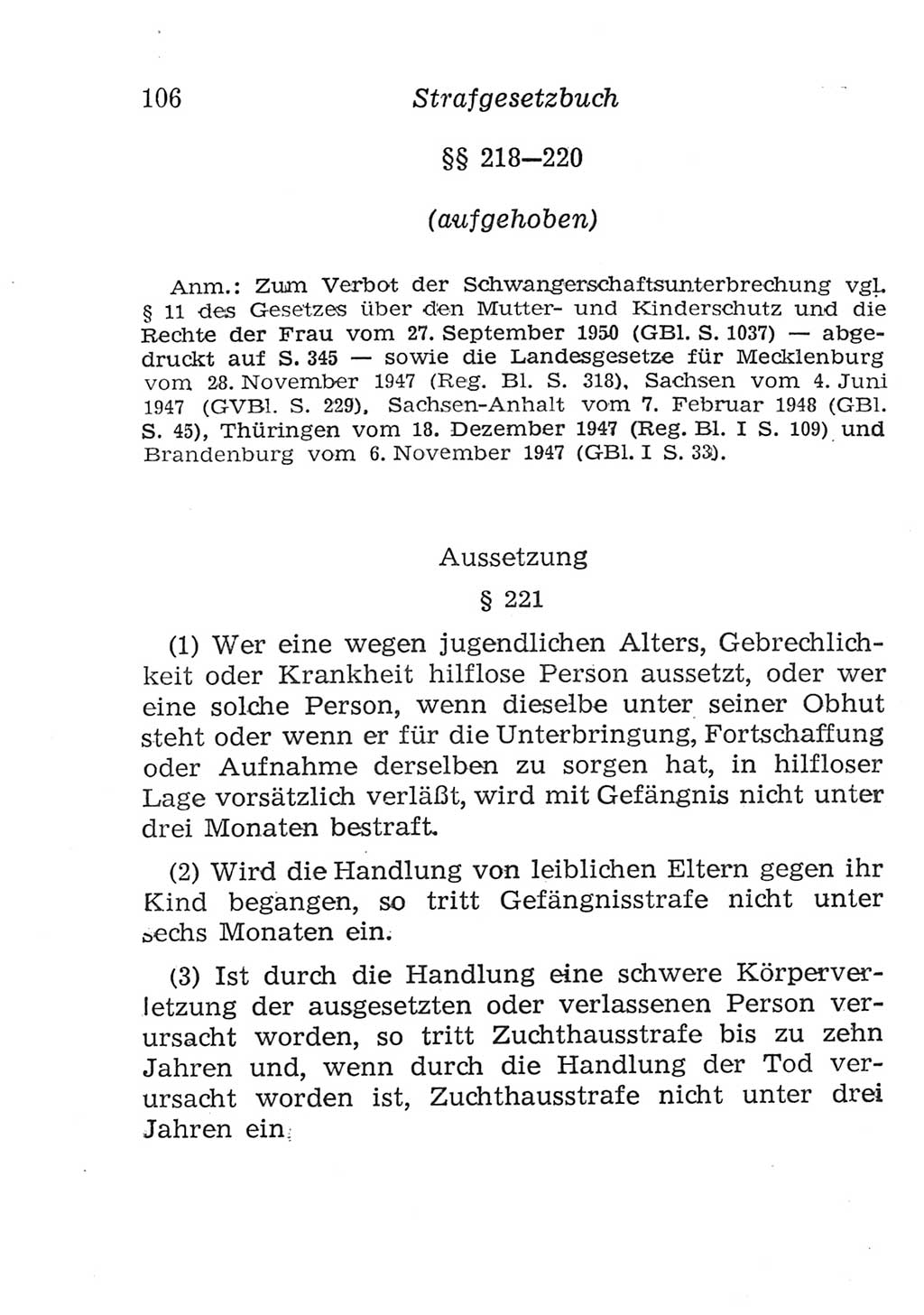 Strafgesetzbuch (StGB) und andere Strafgesetze [Deutsche Demokratische Republik (DDR)] 1957, Seite 106 (StGB Strafges. DDR 1957, S. 106)