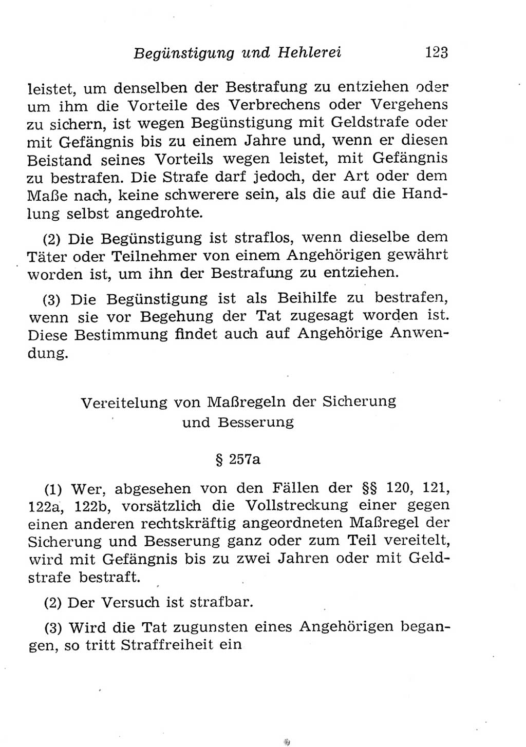 Strafgesetzbuch (StGB) und andere Strafgesetze [Deutsche Demokratische Republik (DDR)] 1957, Seite 123 (StGB Strafges. DDR 1957, S. 123)