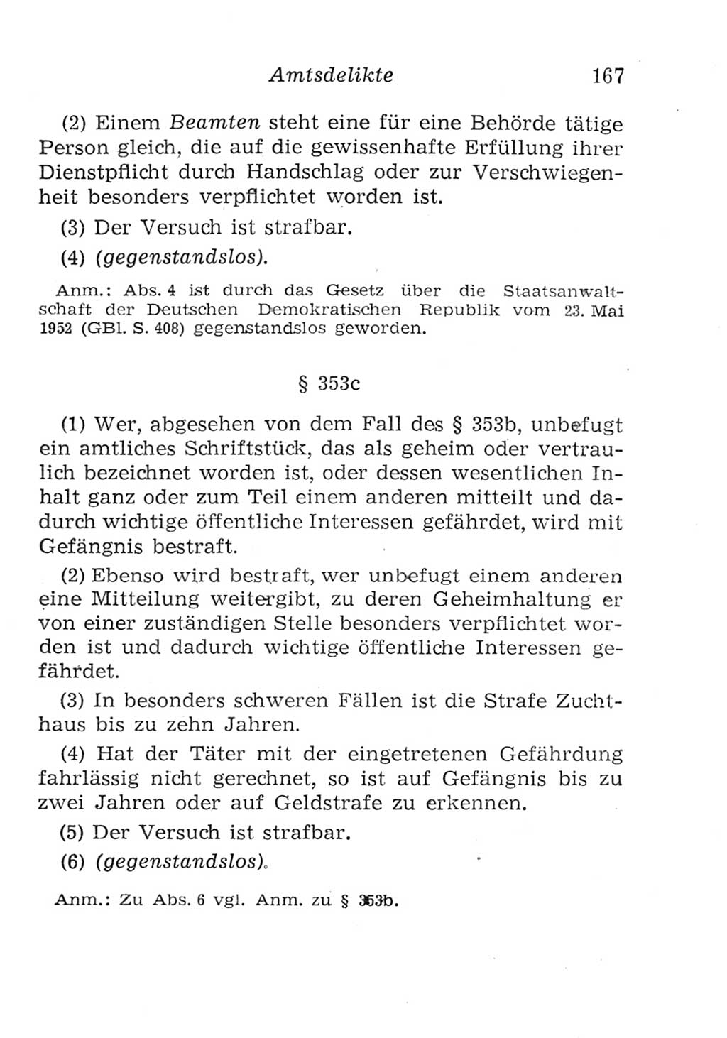 Strafgesetzbuch (StGB) und andere Strafgesetze [Deutsche Demokratische Republik (DDR)] 1957, Seite 167 (StGB Strafges. DDR 1957, S. 167)