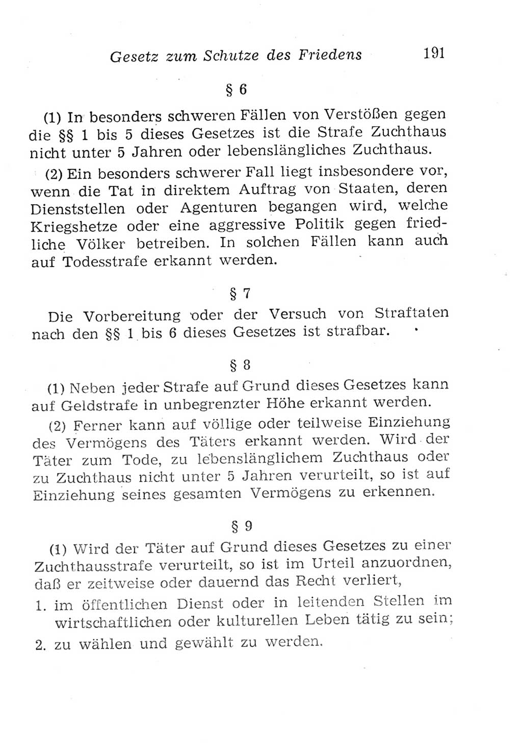 Strafgesetzbuch (StGB) und andere Strafgesetze [Deutsche Demokratische Republik (DDR)] 1957, Seite 191 (StGB Strafges. DDR 1957, S. 191)