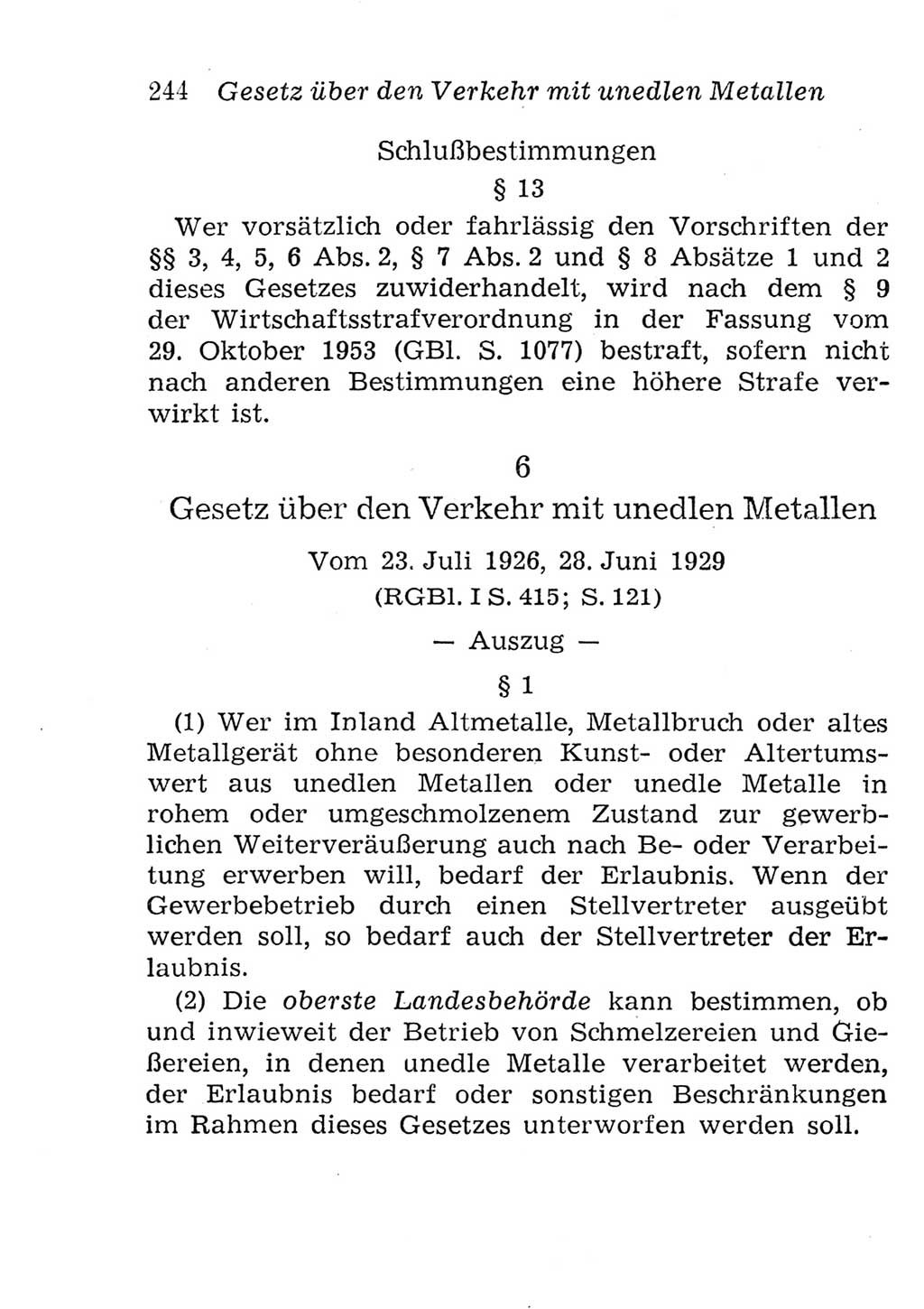 Strafgesetzbuch (StGB) und andere Strafgesetze [Deutsche Demokratische Republik (DDR)] 1957, Seite 244 (StGB Strafges. DDR 1957, S. 244)