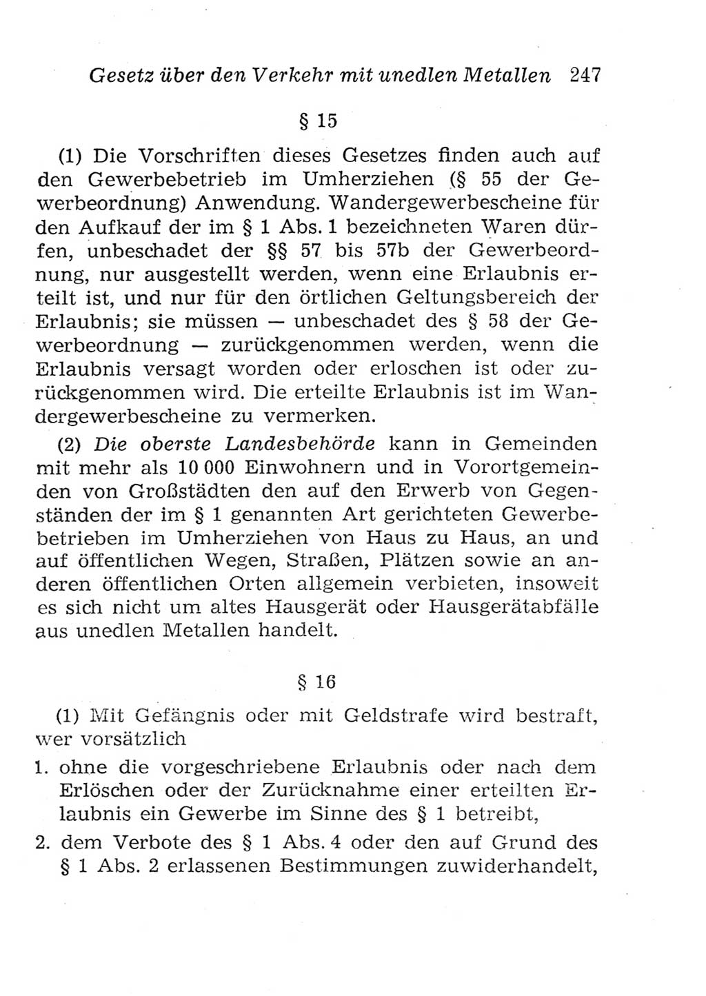 Strafgesetzbuch (StGB) und andere Strafgesetze [Deutsche Demokratische Republik (DDR)] 1957, Seite 247 (StGB Strafges. DDR 1957, S. 247)