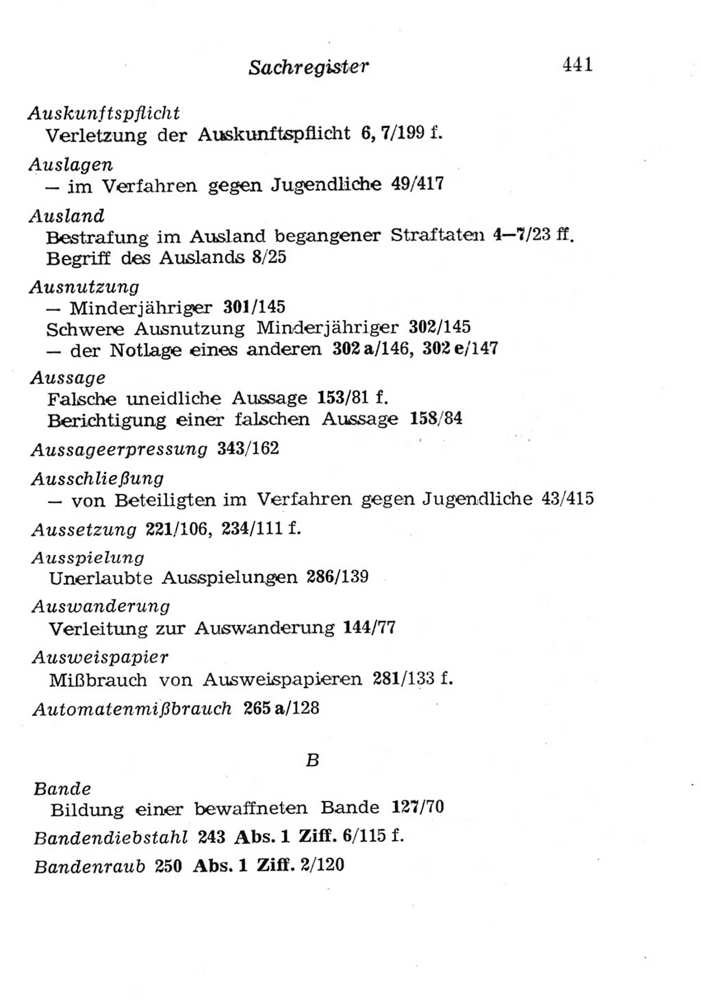 Strafgesetzbuch (StGB) und andere Strafgesetze [Deutsche Demokratische Republik (DDR)] 1957, Seite 441 (StGB Strafges. DDR 1957, S. 441)