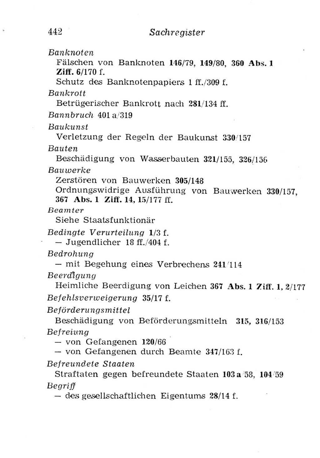 Strafgesetzbuch (StGB) und andere Strafgesetze [Deutsche Demokratische Republik (DDR)] 1957, Seite 442 (StGB Strafges. DDR 1957, S. 442)