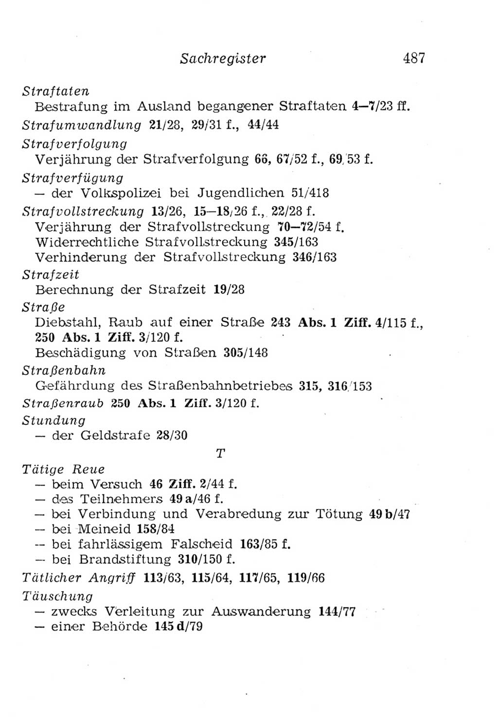 Strafgesetzbuch (StGB) und andere Strafgesetze [Deutsche Demokratische Republik (DDR)] 1957, Seite 487 (StGB Strafges. DDR 1957, S. 487)