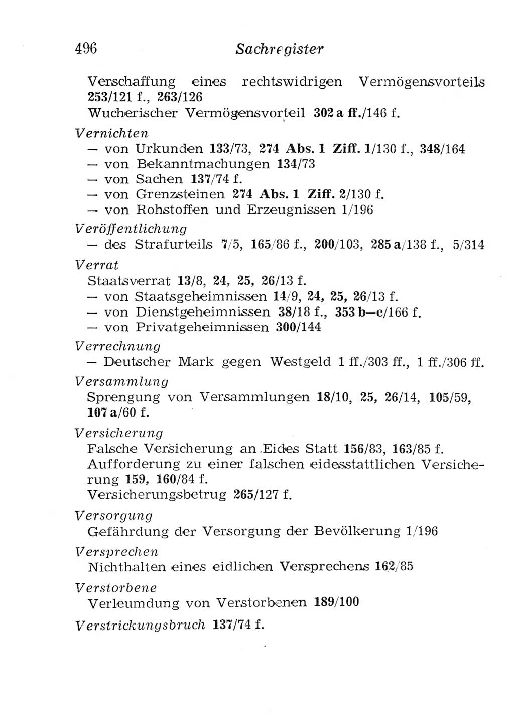 Strafgesetzbuch (StGB) und andere Strafgesetze [Deutsche Demokratische Republik (DDR)] 1957, Seite 496 (StGB Strafges. DDR 1957, S. 496)