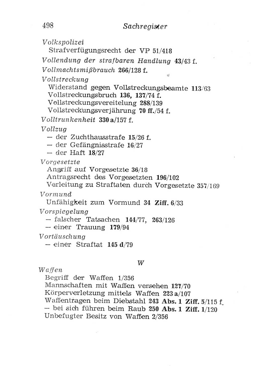 Strafgesetzbuch (StGB) und andere Strafgesetze [Deutsche Demokratische Republik (DDR)] 1957, Seite 498 (StGB Strafges. DDR 1957, S. 498)