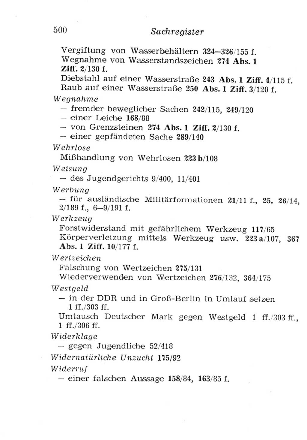 Strafgesetzbuch (StGB) und andere Strafgesetze [Deutsche Demokratische Republik (DDR)] 1957, Seite 500 (StGB Strafges. DDR 1957, S. 500)