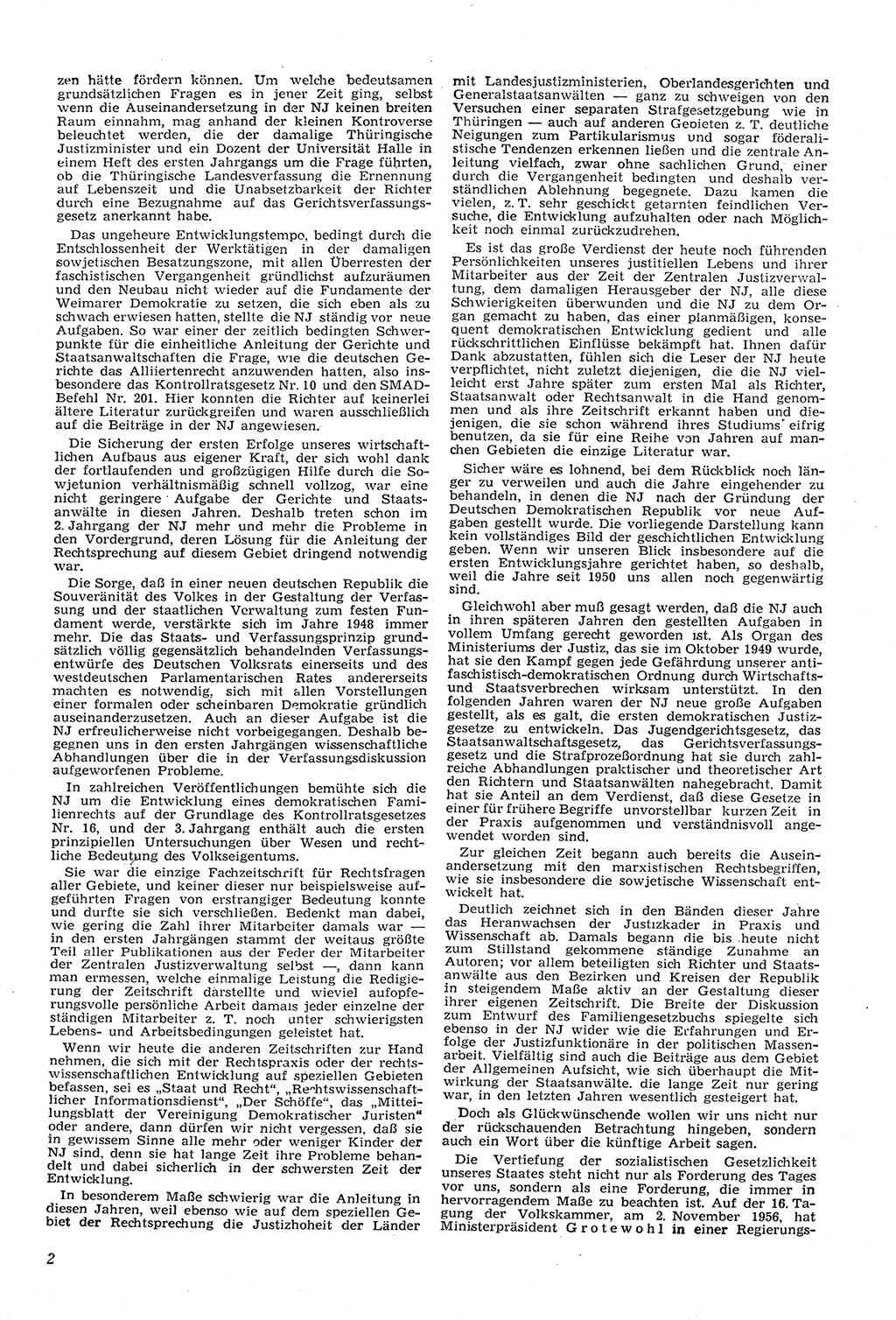 Neue Justiz (NJ), Zeitschrift für Recht und Rechtswissenschaft [Deutsche Demokratische Republik (DDR)], 11. Jahrgang 1957, Seite 2 (NJ DDR 1957, S. 2)
