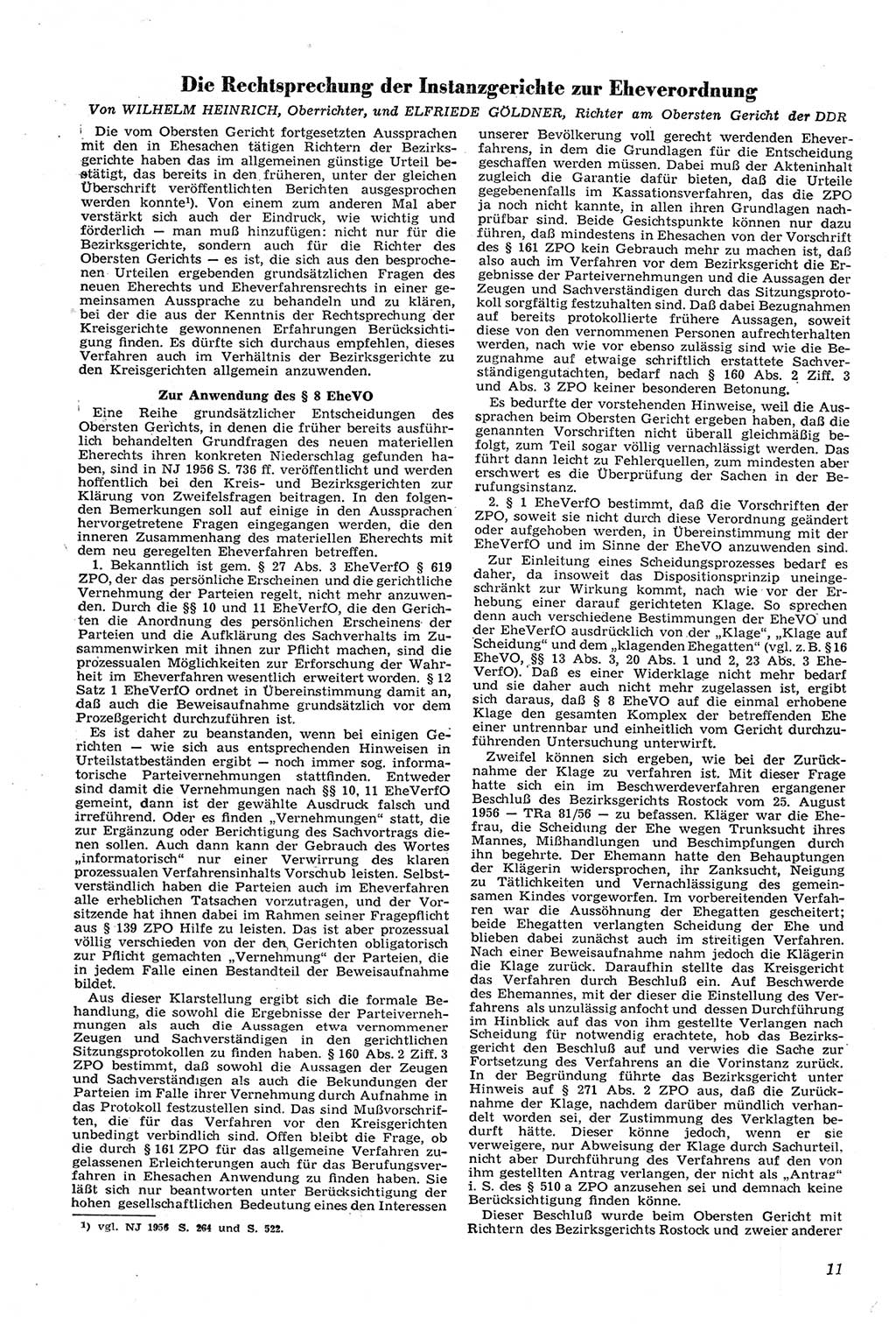 Neue Justiz (NJ), Zeitschrift für Recht und Rechtswissenschaft [Deutsche Demokratische Republik (DDR)], 11. Jahrgang 1957, Seite 11 (NJ DDR 1957, S. 11)