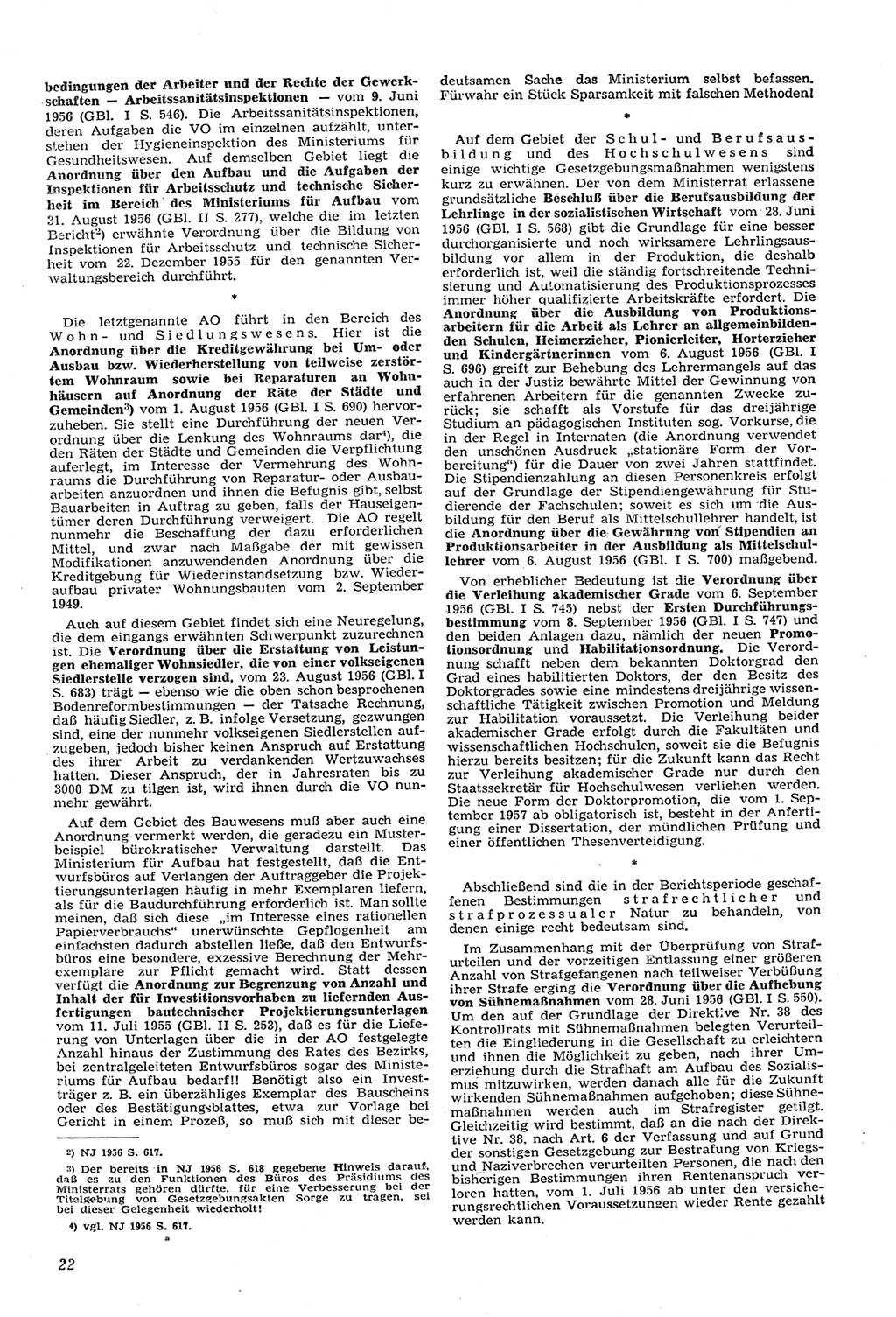 Neue Justiz (NJ), Zeitschrift für Recht und Rechtswissenschaft [Deutsche Demokratische Republik (DDR)], 11. Jahrgang 1957, Seite 22 (NJ DDR 1957, S. 22)