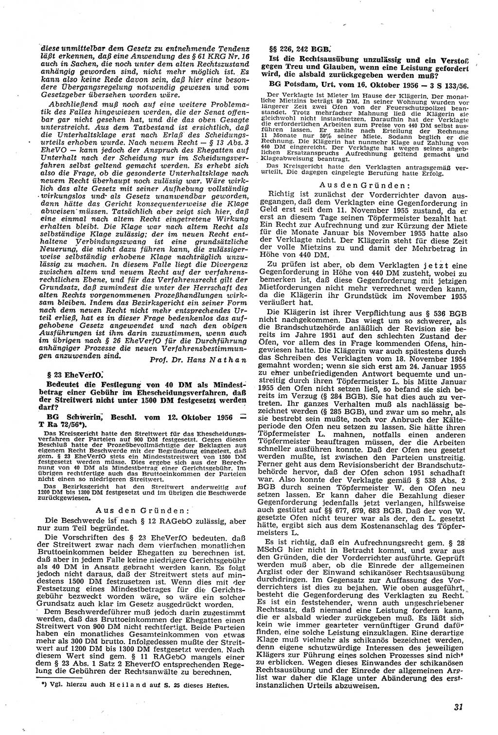 Neue Justiz (NJ), Zeitschrift für Recht und Rechtswissenschaft [Deutsche Demokratische Republik (DDR)], 11. Jahrgang 1957, Seite 31 (NJ DDR 1957, S. 31)