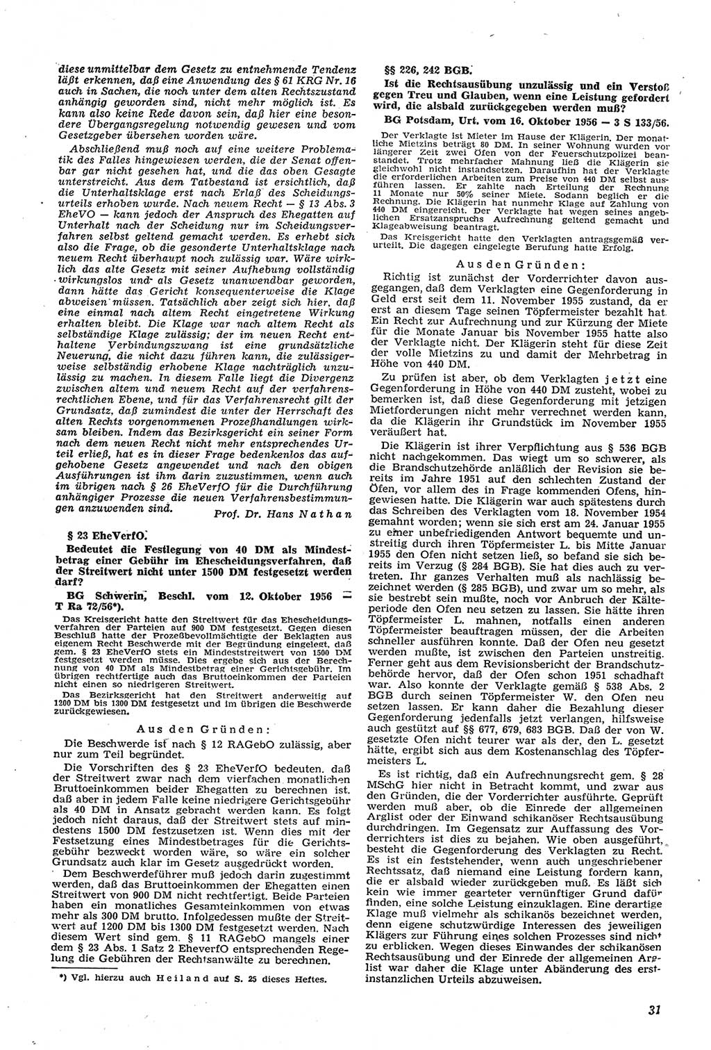 Neue Justiz (NJ), Zeitschrift für Recht und Rechtswissenschaft [Deutsche Demokratische Republik (DDR)], 11. Jahrgang 1957, Seite 31 (NJ DDR 1957, S. 31)