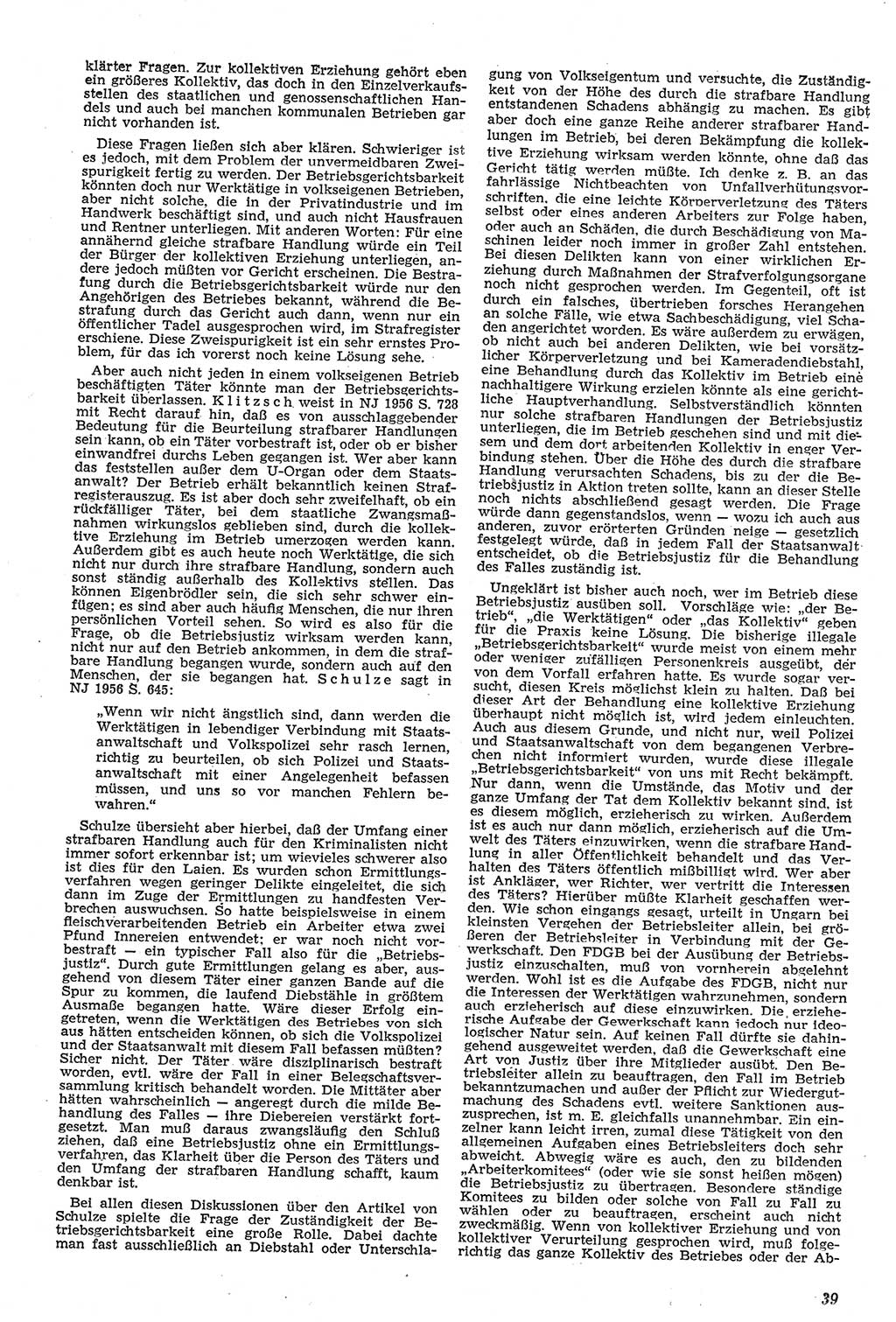 Neue Justiz (NJ), Zeitschrift für Recht und Rechtswissenschaft [Deutsche Demokratische Republik (DDR)], 11. Jahrgang 1957, Seite 39 (NJ DDR 1957, S. 39)