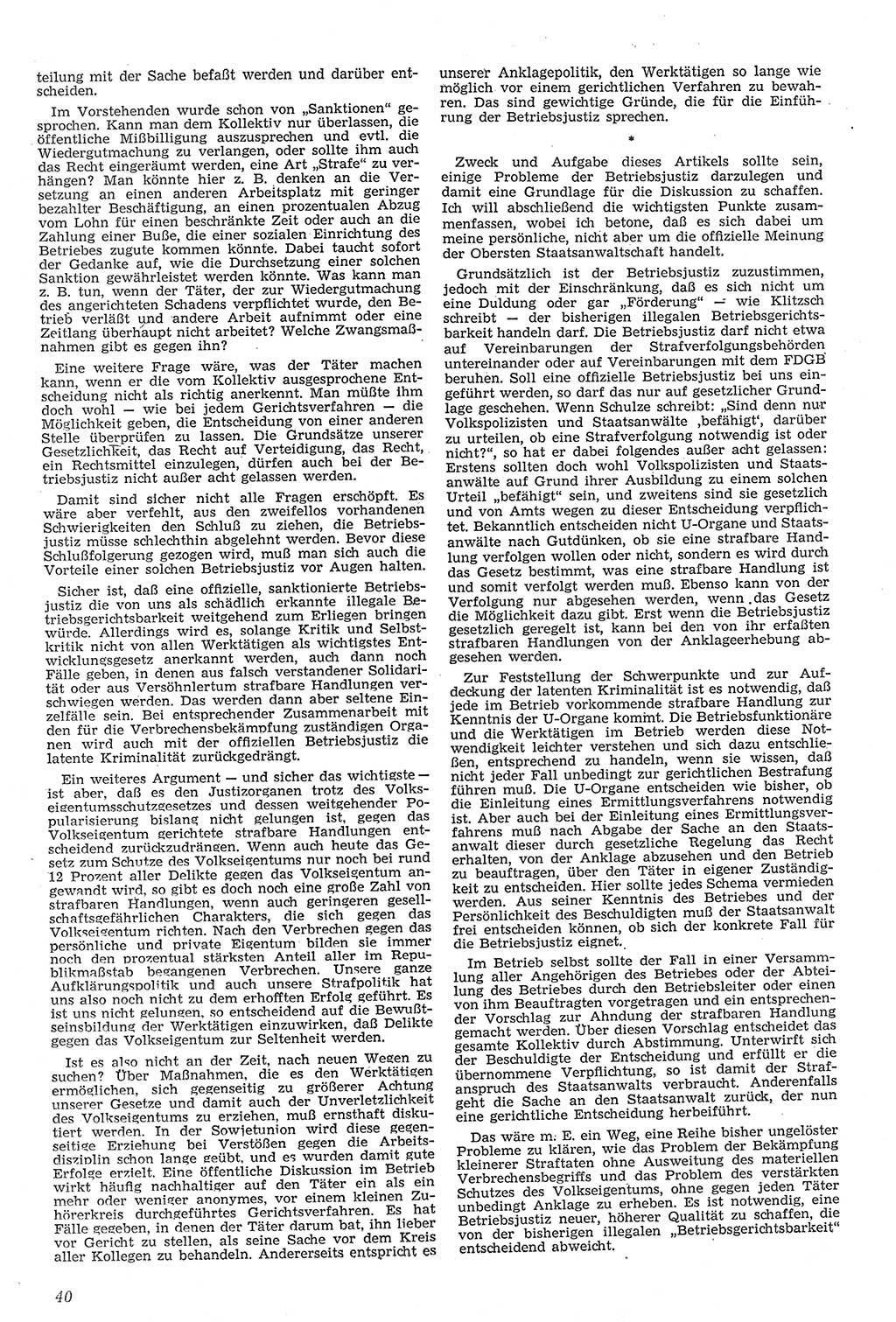 Neue Justiz (NJ), Zeitschrift für Recht und Rechtswissenschaft [Deutsche Demokratische Republik (DDR)], 11. Jahrgang 1957, Seite 40 (NJ DDR 1957, S. 40)