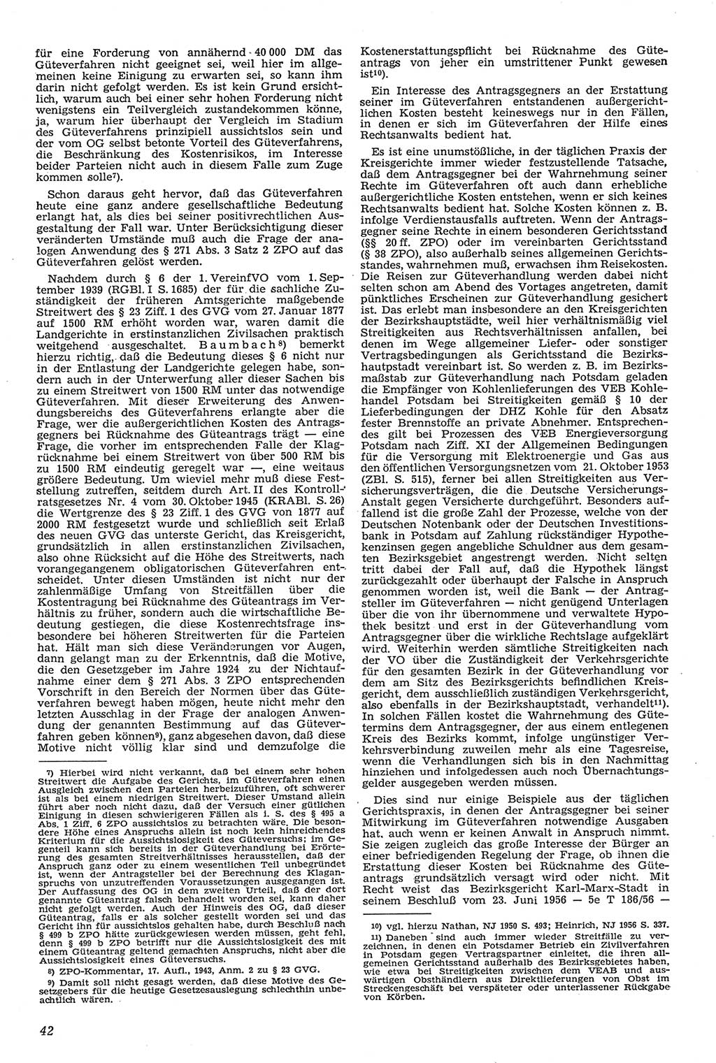 Neue Justiz (NJ), Zeitschrift für Recht und Rechtswissenschaft [Deutsche Demokratische Republik (DDR)], 11. Jahrgang 1957, Seite 42 (NJ DDR 1957, S. 42)