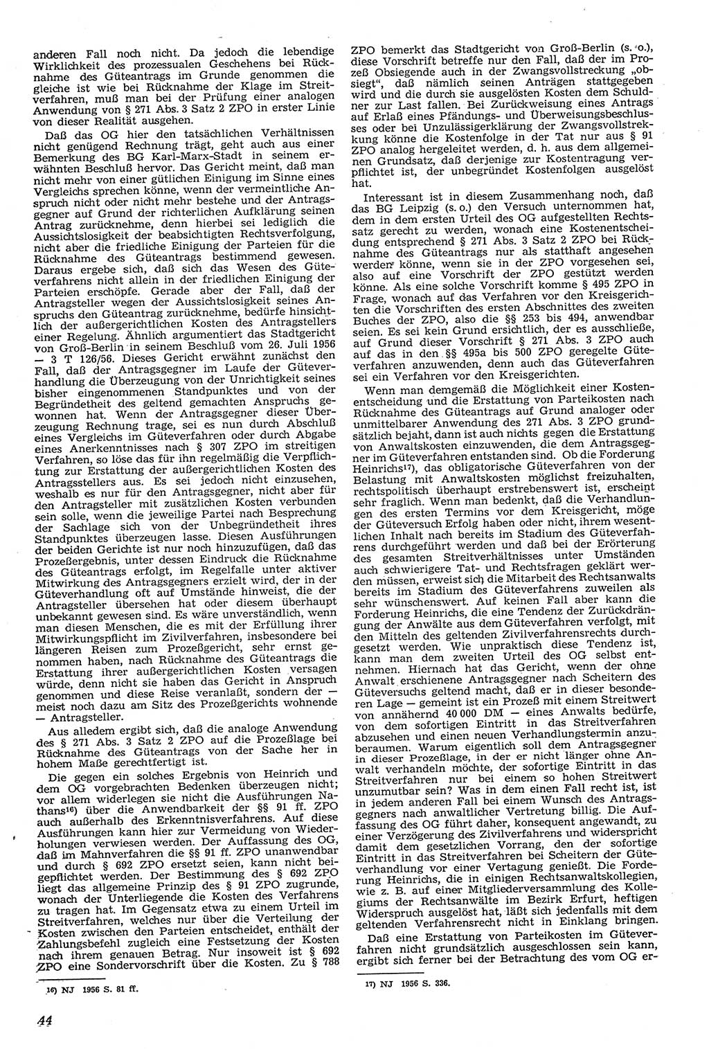 Neue Justiz (NJ), Zeitschrift für Recht und Rechtswissenschaft [Deutsche Demokratische Republik (DDR)], 11. Jahrgang 1957, Seite 44 (NJ DDR 1957, S. 44)