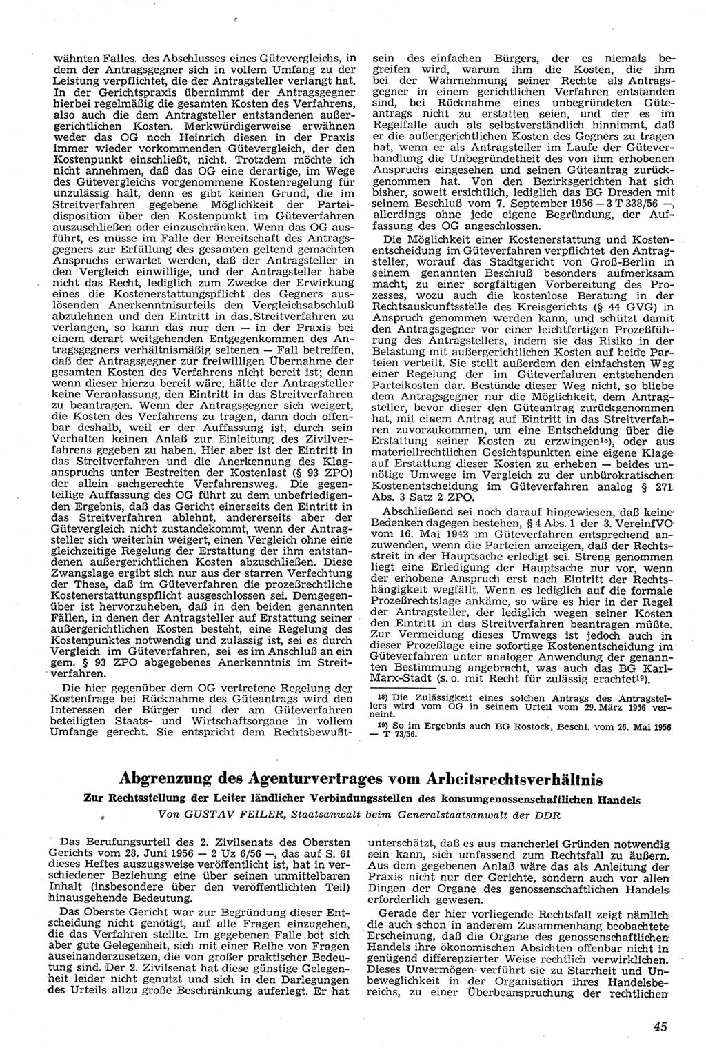 Neue Justiz (NJ), Zeitschrift für Recht und Rechtswissenschaft [Deutsche Demokratische Republik (DDR)], 11. Jahrgang 1957, Seite 45 (NJ DDR 1957, S. 45)