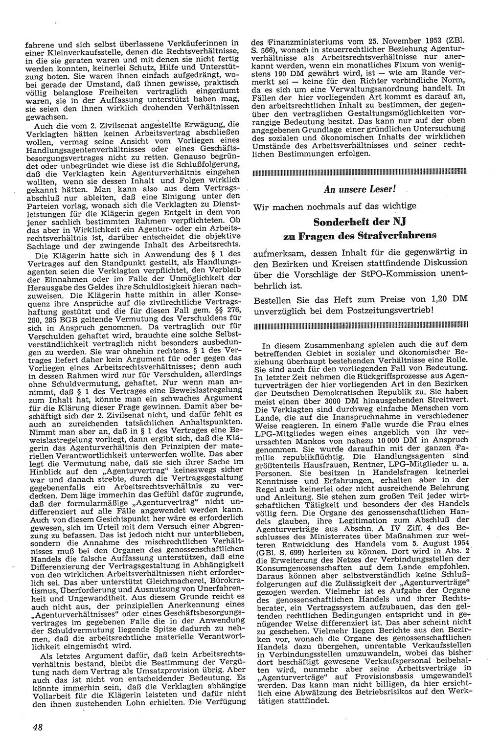 Neue Justiz (NJ), Zeitschrift für Recht und Rechtswissenschaft [Deutsche Demokratische Republik (DDR)], 11. Jahrgang 1957, Seite 48 (NJ DDR 1957, S. 48)