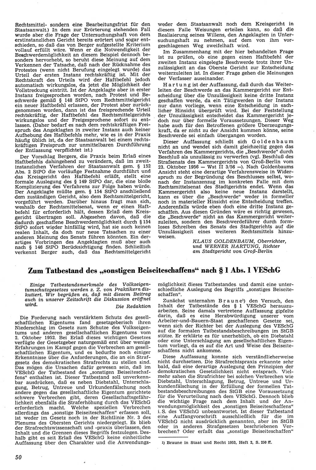 Neue Justiz (NJ), Zeitschrift für Recht und Rechtswissenschaft [Deutsche Demokratische Republik (DDR)], 11. Jahrgang 1957, Seite 50 (NJ DDR 1957, S. 50)