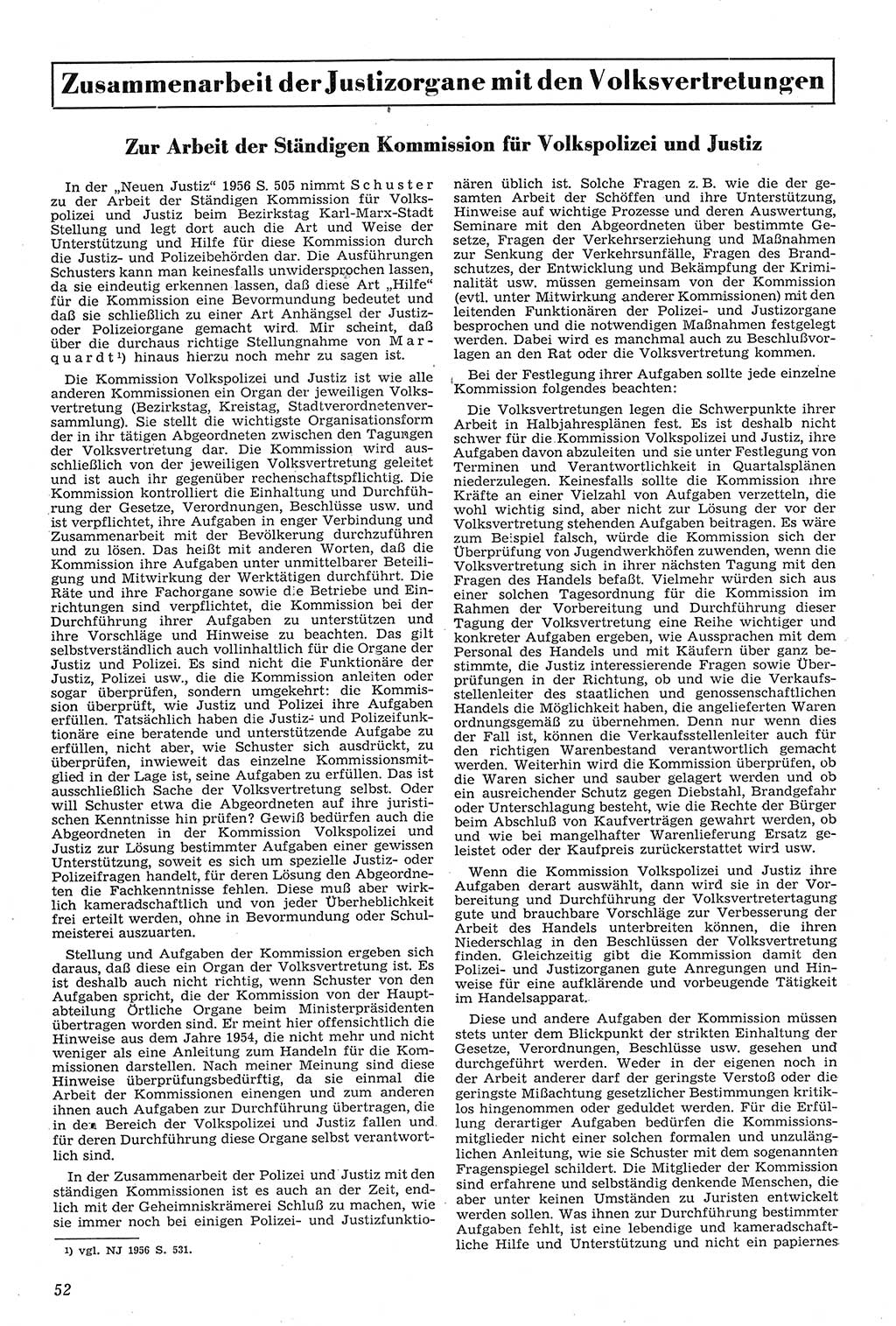 Neue Justiz (NJ), Zeitschrift für Recht und Rechtswissenschaft [Deutsche Demokratische Republik (DDR)], 11. Jahrgang 1957, Seite 52 (NJ DDR 1957, S. 52)