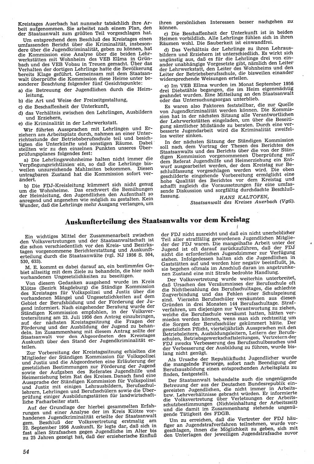 Neue Justiz (NJ), Zeitschrift für Recht und Rechtswissenschaft [Deutsche Demokratische Republik (DDR)], 11. Jahrgang 1957, Seite 54 (NJ DDR 1957, S. 54)