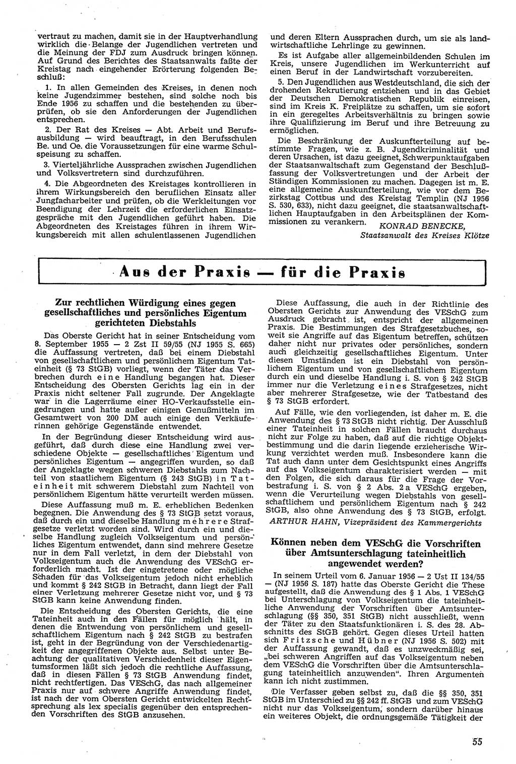 Neue Justiz (NJ), Zeitschrift für Recht und Rechtswissenschaft [Deutsche Demokratische Republik (DDR)], 11. Jahrgang 1957, Seite 55 (NJ DDR 1957, S. 55)