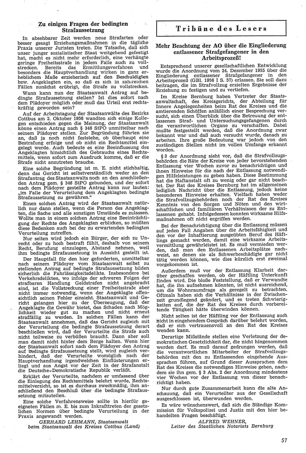 Neue Justiz (NJ), Zeitschrift für Recht und Rechtswissenschaft [Deutsche Demokratische Republik (DDR)], 11. Jahrgang 1957, Seite 57 (NJ DDR 1957, S. 57)