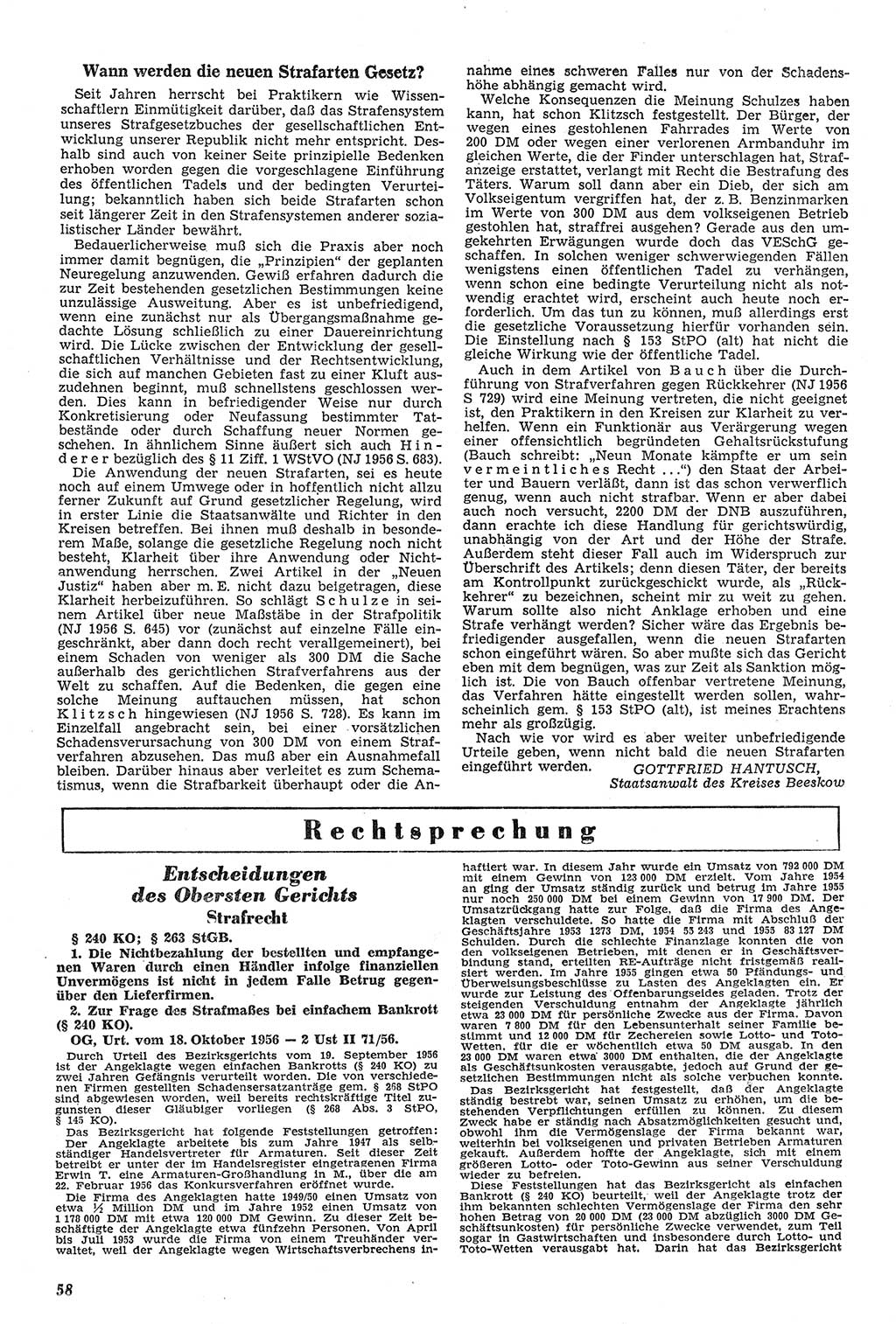 Neue Justiz (NJ), Zeitschrift für Recht und Rechtswissenschaft [Deutsche Demokratische Republik (DDR)], 11. Jahrgang 1957, Seite 58 (NJ DDR 1957, S. 58)