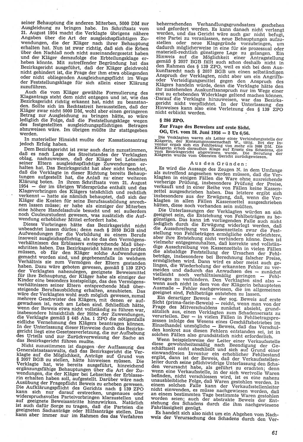 Neue Justiz (NJ), Zeitschrift für Recht und Rechtswissenschaft [Deutsche Demokratische Republik (DDR)], 11. Jahrgang 1957, Seite 61 (NJ DDR 1957, S. 61)