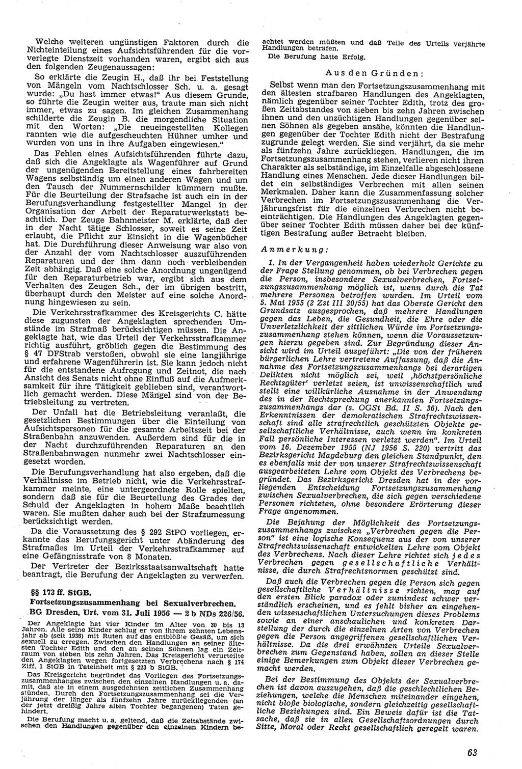 Neue Justiz (NJ), Zeitschrift für Recht und Rechtswissenschaft [Deutsche Demokratische Republik (DDR)], 11. Jahrgang 1957, Seite 63 (NJ DDR 1957, S. 63)