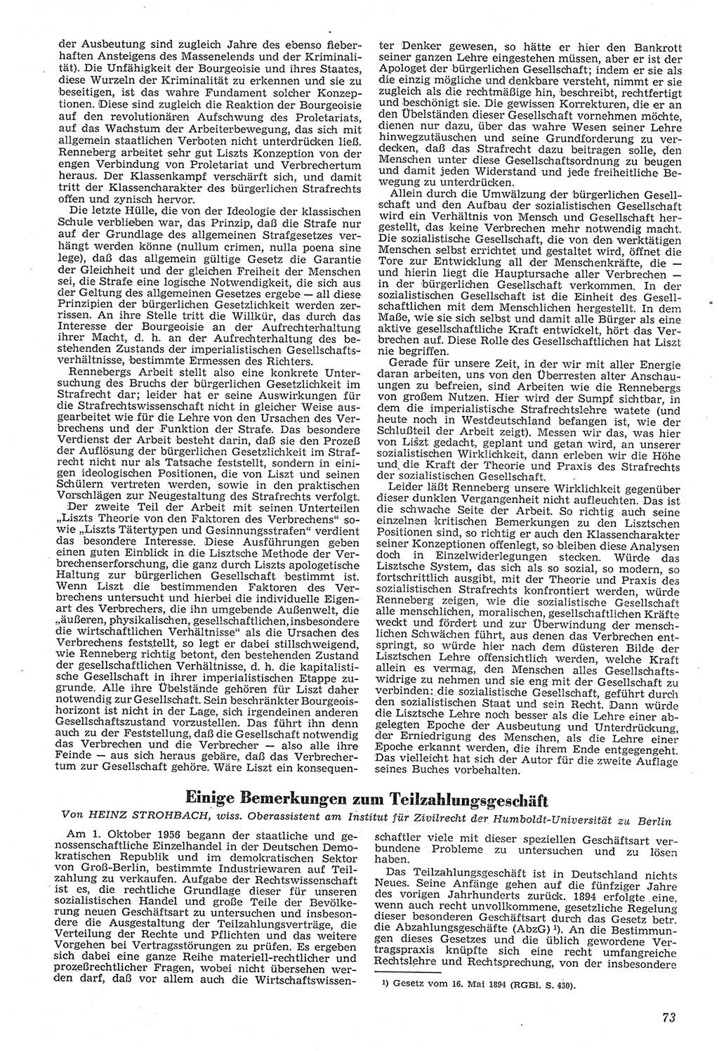 Neue Justiz (NJ), Zeitschrift für Recht und Rechtswissenschaft [Deutsche Demokratische Republik (DDR)], 11. Jahrgang 1957, Seite 73 (NJ DDR 1957, S. 73)