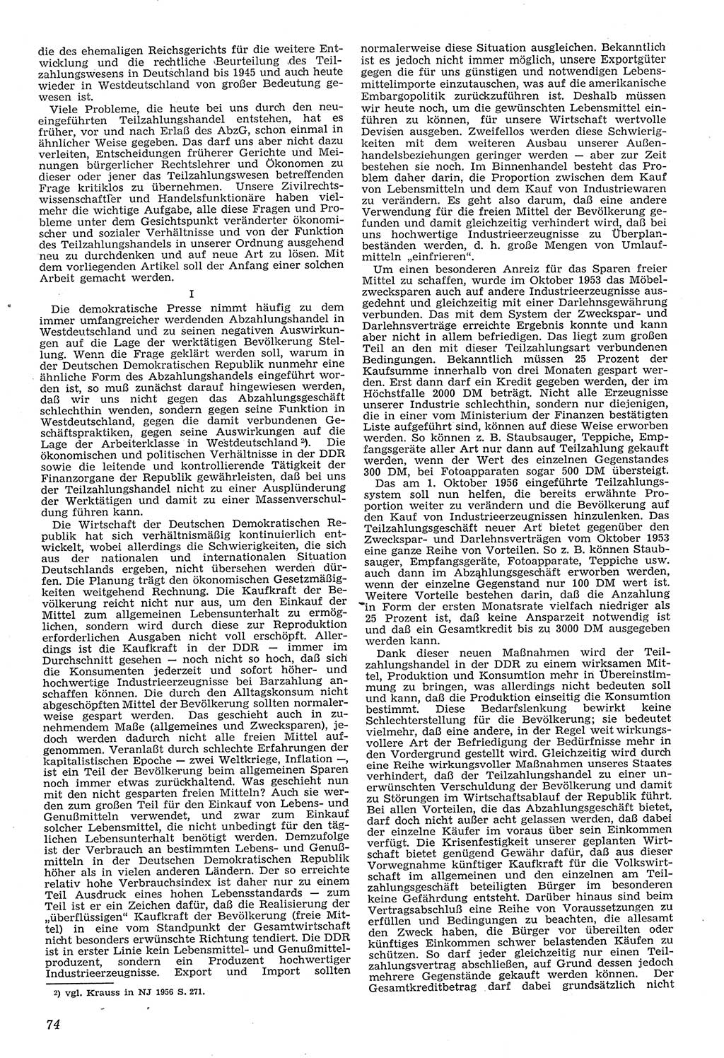 Neue Justiz (NJ), Zeitschrift für Recht und Rechtswissenschaft [Deutsche Demokratische Republik (DDR)], 11. Jahrgang 1957, Seite 74 (NJ DDR 1957, S. 74)
